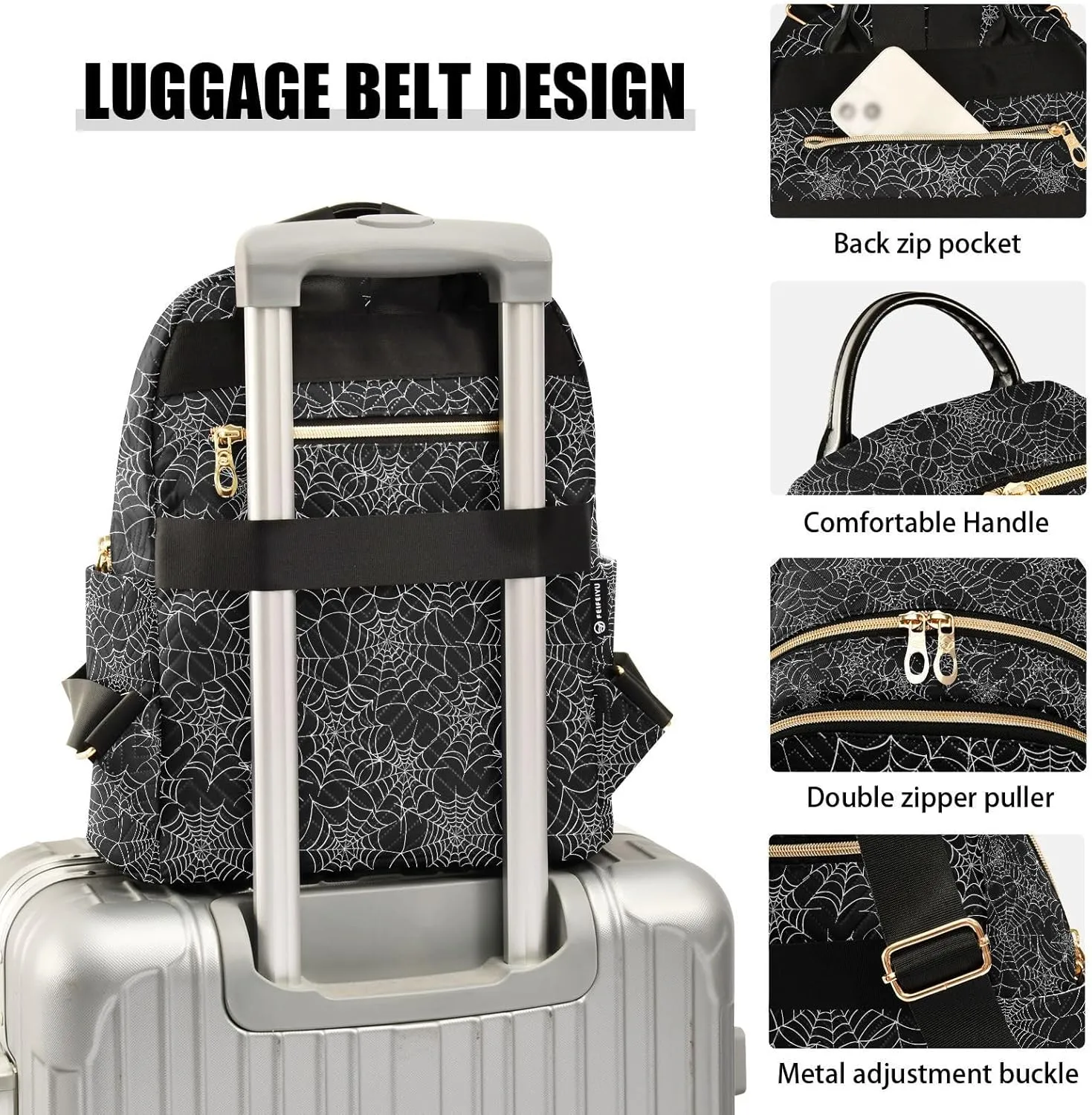 ALAZA Spider Web Black Halloween Women Backpack Purse Ladies Fashion Shoulder Bag Daypack Travel Bag 7.5L