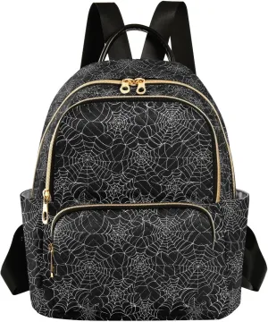 ALAZA Spider Web Black Halloween Women Backpack Purse Ladies Fashion Shoulder Bag Daypack Travel Bag 7.5L