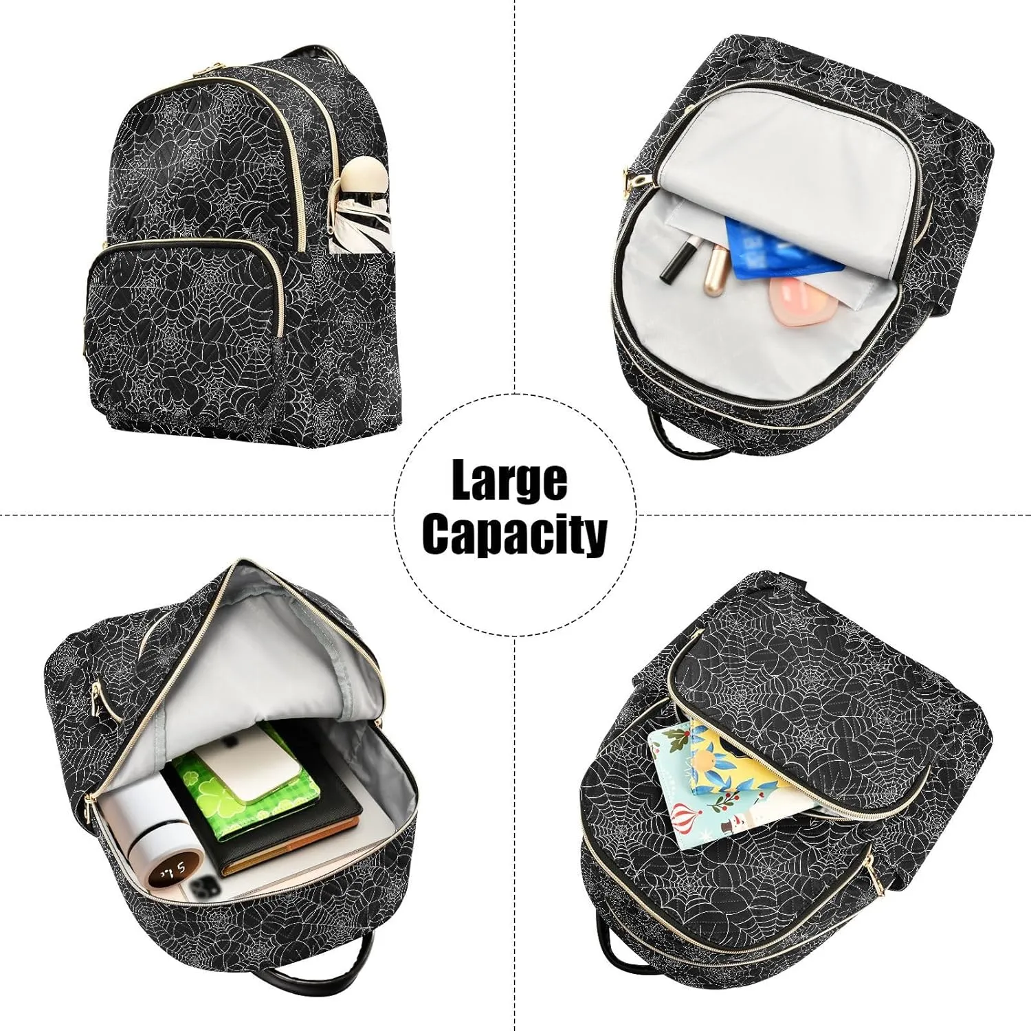 ALAZA Spider Web Black Halloween Women Backpack Purse Ladies Fashion Shoulder Bag Daypack Travel Bag 7.5L