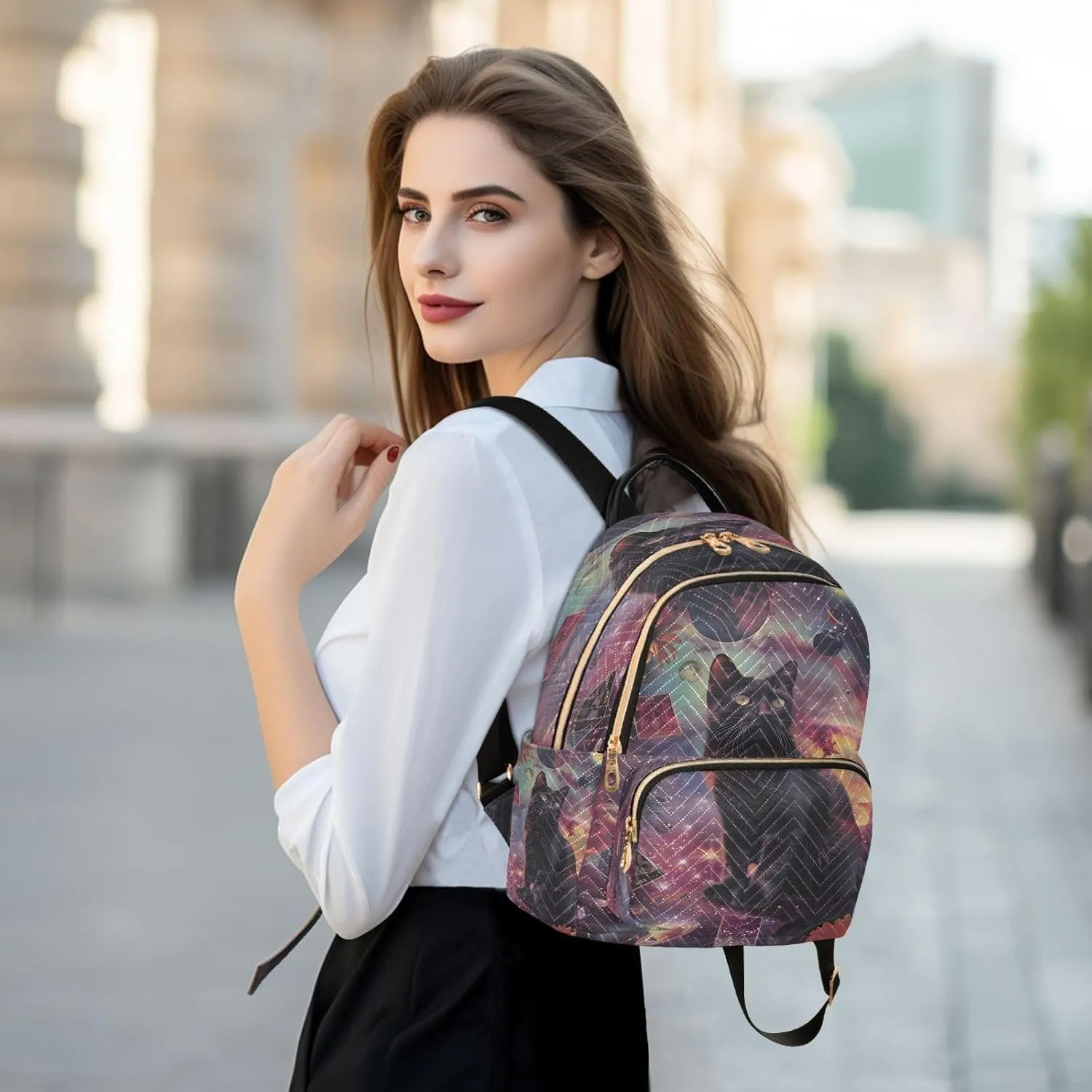 ALAZA Symbolize Black Cats Small Backpack for Women Fashion Backpack Purse Lightweight Casual Daypack Back Pack Travel Bag, S