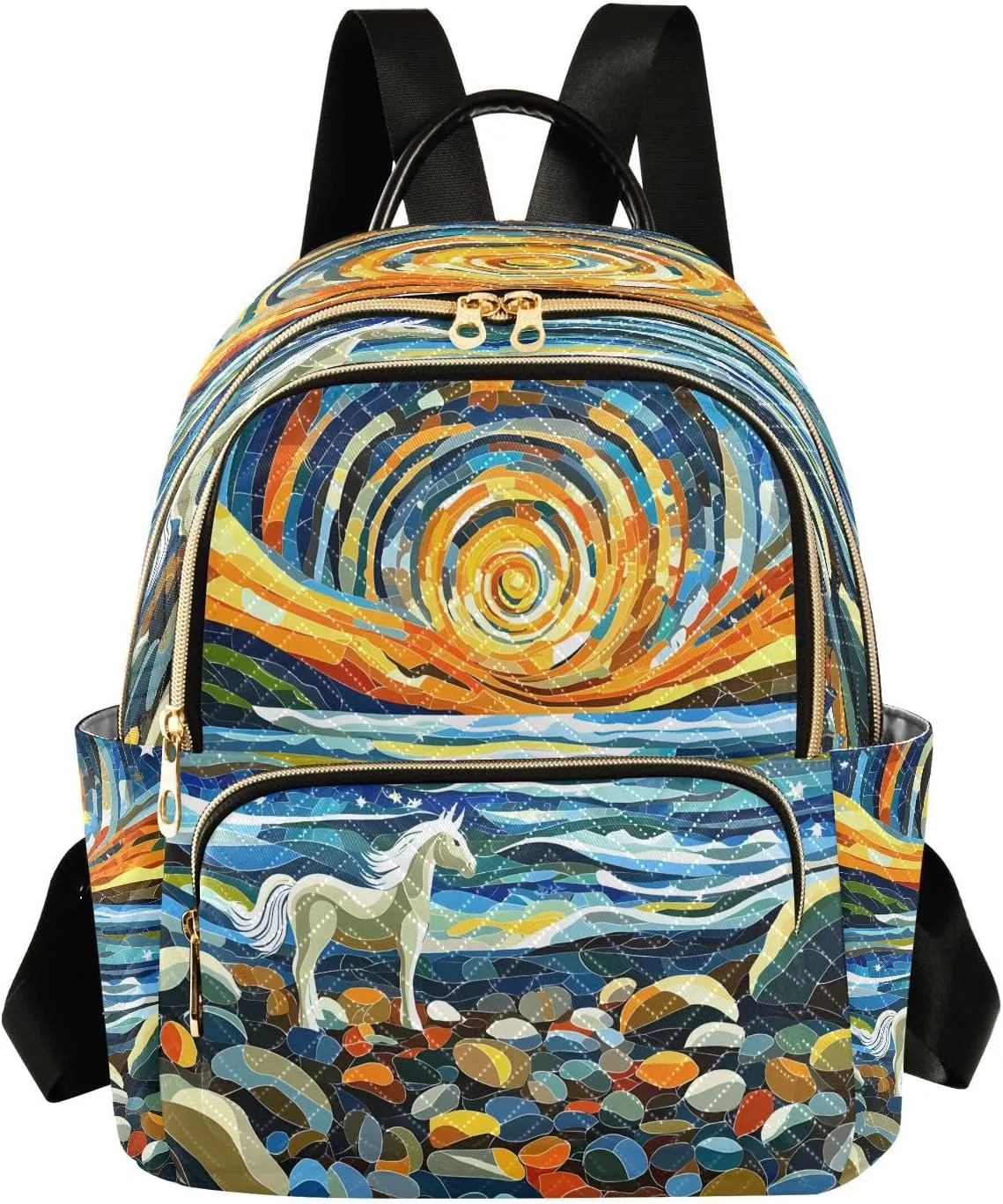 ALAZA Unicorn Van Gogh Galaxy Nebula Women Backpack Purse Ladies Fashion Shoulder Bag Daypack Travel Bag 7.5L