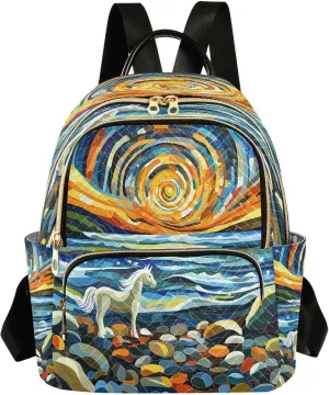 ALAZA Unicorn Van Gogh Galaxy Nebula Women Backpack Purse Ladies Fashion Shoulder Bag Daypack Travel Bag 7.5L