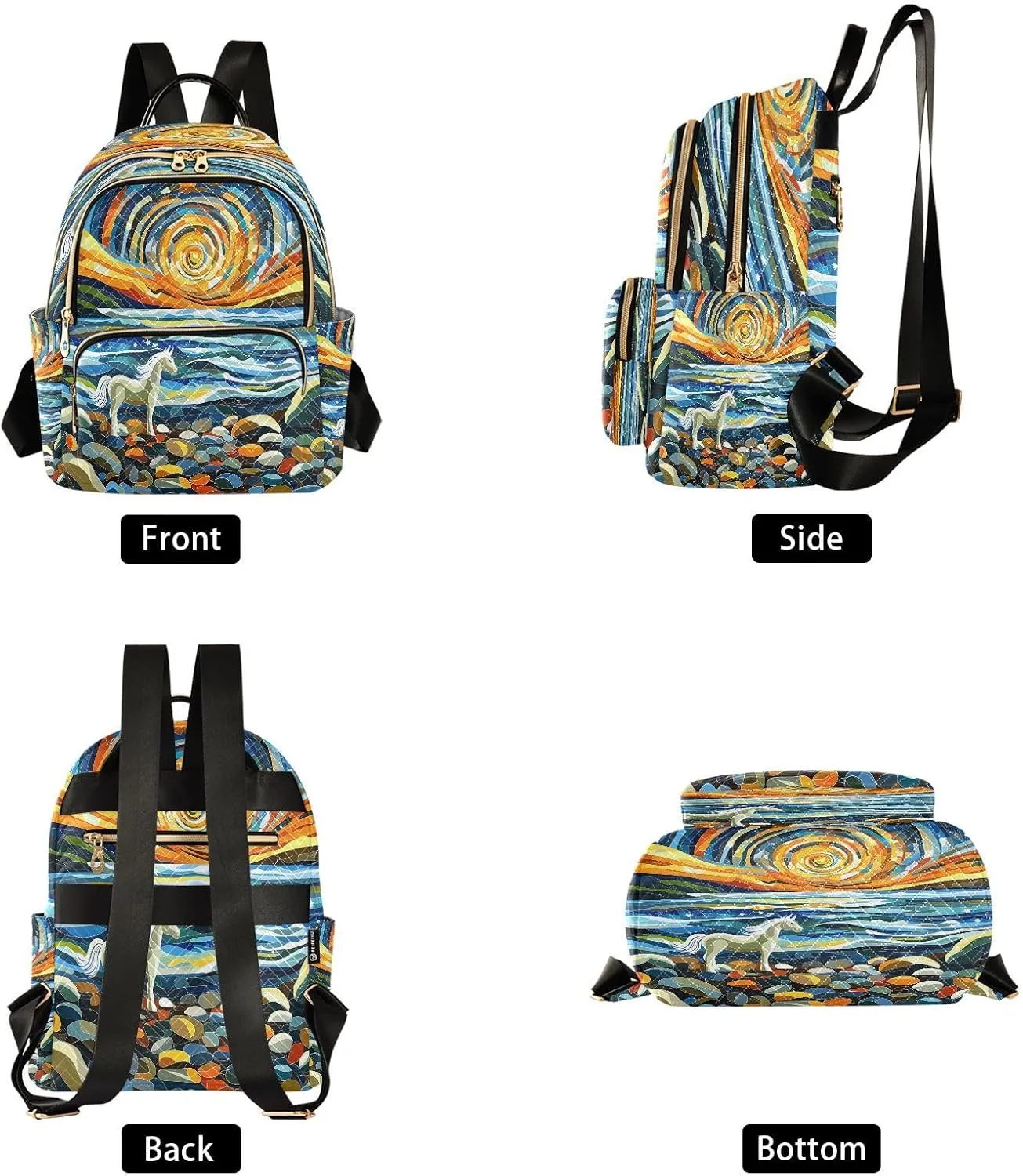 ALAZA Unicorn Van Gogh Galaxy Nebula Women Backpack Purse Ladies Fashion Shoulder Bag Daypack Travel Bag 7.5L