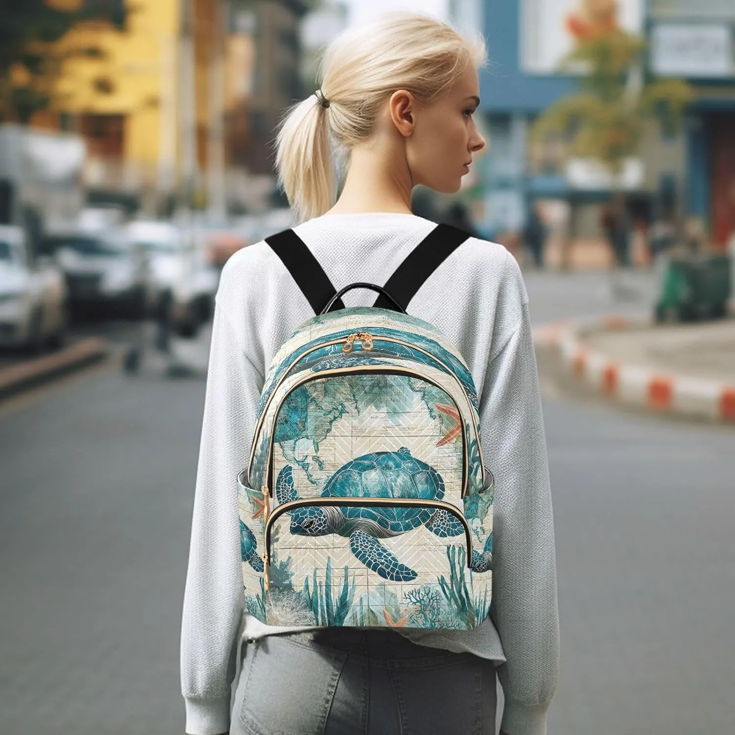 ALAZA Vintage Sea Turtle Mini Backpack Purse for Women Travel Bag Lightweight Shoulder Bag Fashion Daypack