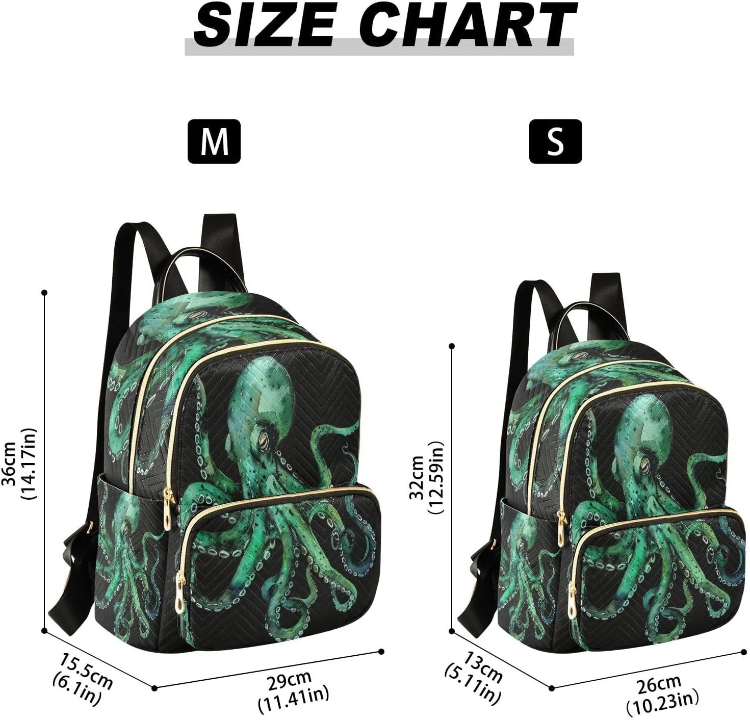 ALAZA Watercolor Green Octopus Black Women Backpack Purse Ladies Fashion Shoulder Bag Daypack Travel Bag 10L