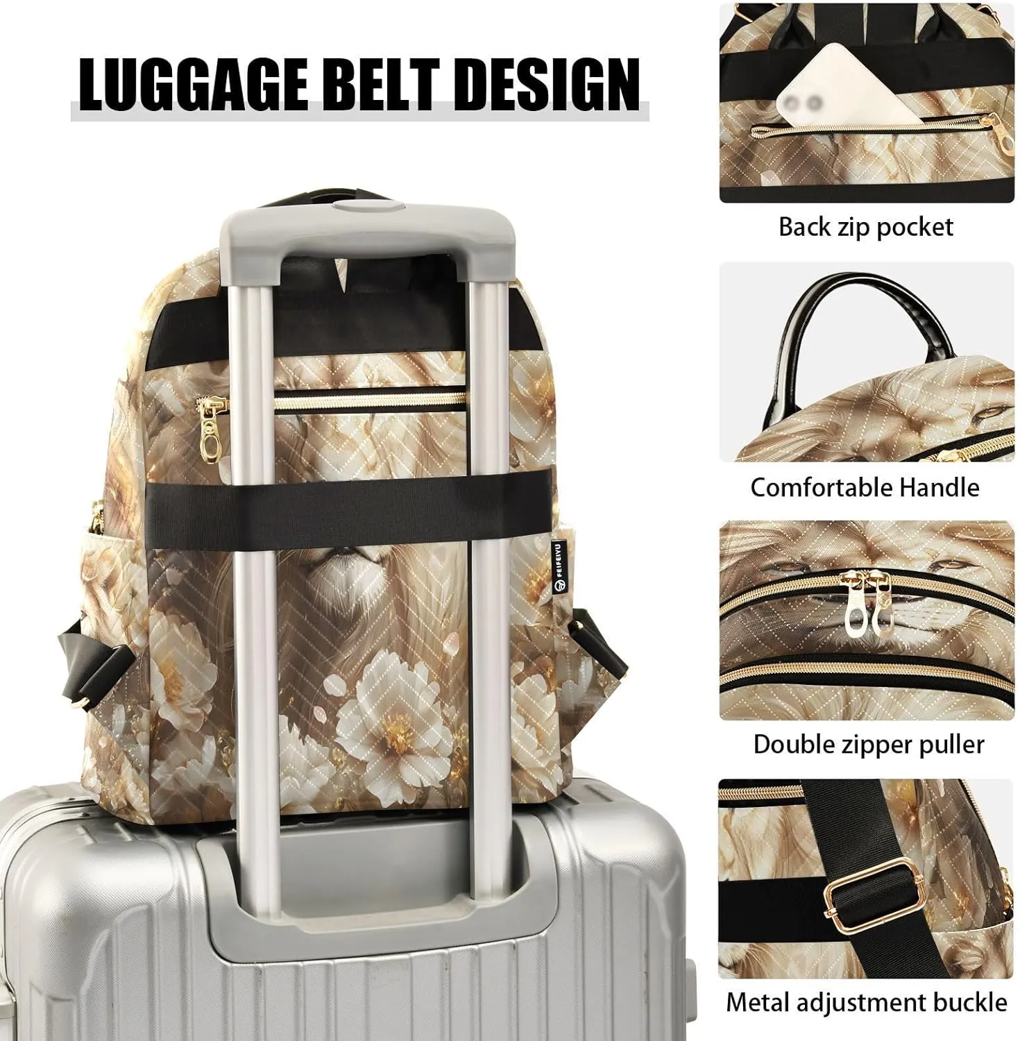 ALAZA White Lion Blossom Animal Women Backpack Purse Ladies Fashion Shoulder Bag Daypack Travel Bag 7.5L