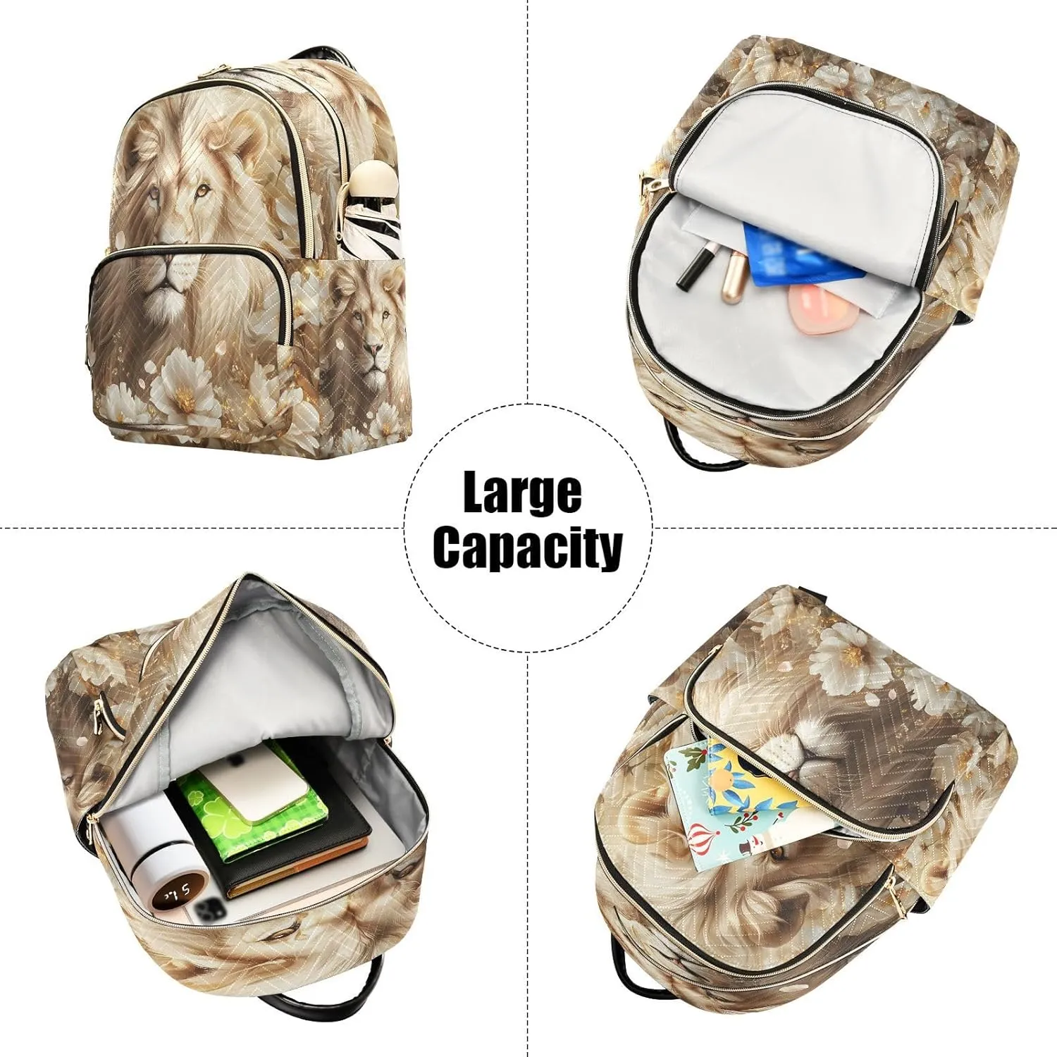 ALAZA White Lion Blossom Animal Women Backpack Purse Ladies Fashion Shoulder Bag Daypack Travel Bag 7.5L