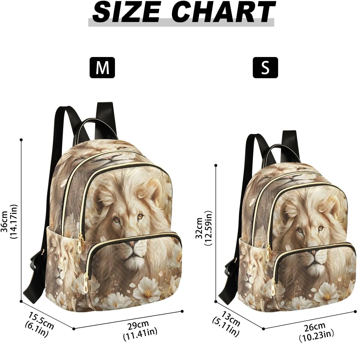 ALAZA White Lion Blossom Animal Women Backpack Purse Ladies Fashion Shoulder Bag Daypack Travel Bag 7.5L