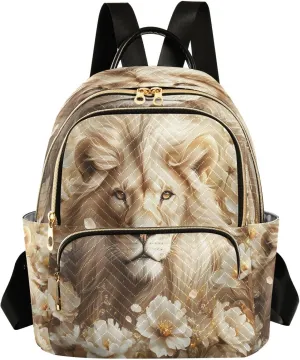 ALAZA White Lion Blossom Animal Women Backpack Purse Ladies Fashion Shoulder Bag Daypack Travel Bag 7.5L