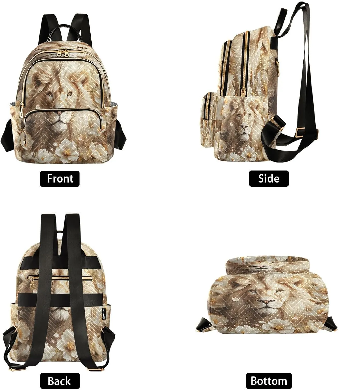 ALAZA White Lion Blossom Animal Women Backpack Purse Ladies Fashion Shoulder Bag Daypack Travel Bag 7.5L