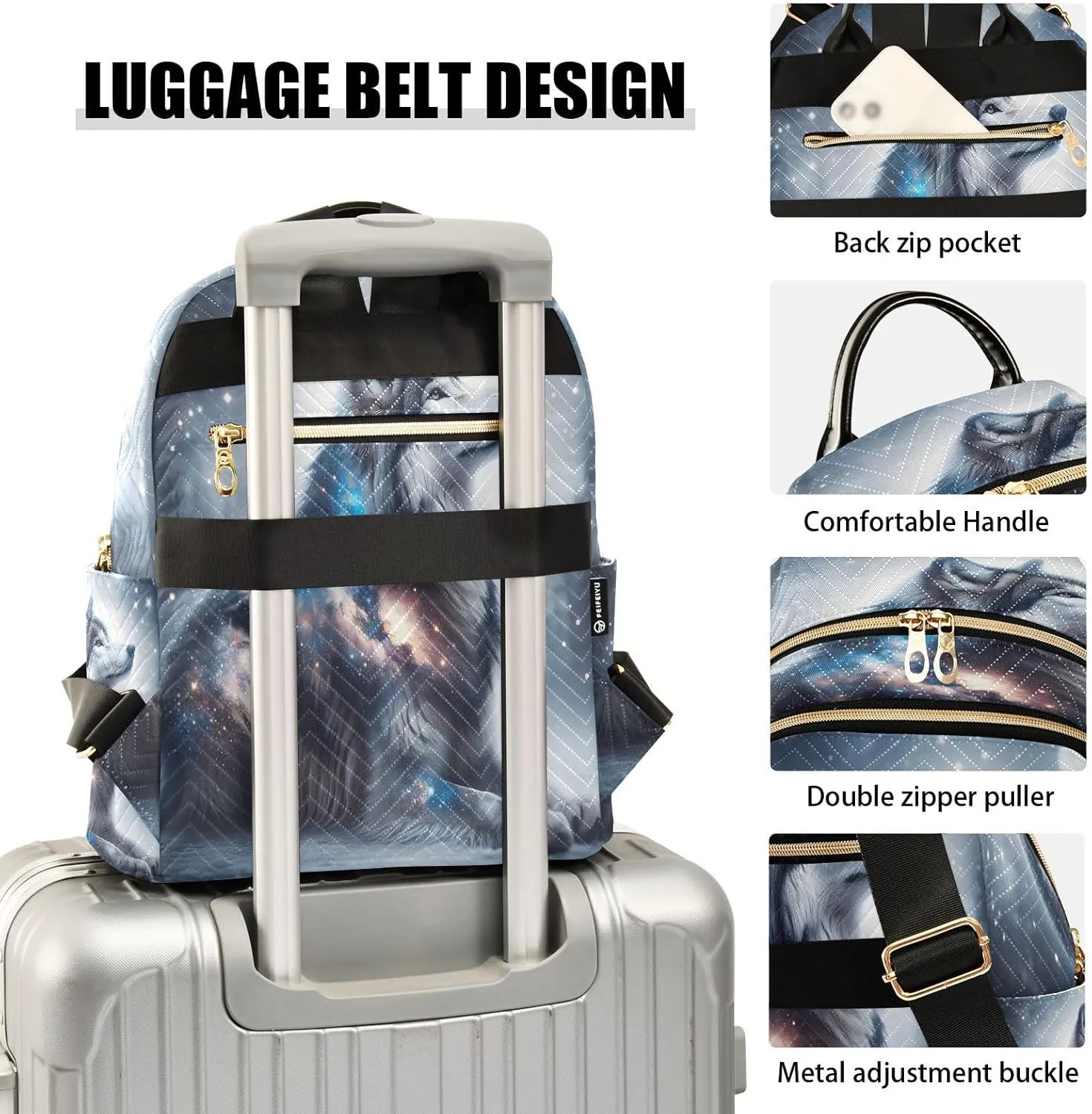 ALAZA Wolf Galaxy Nebula Landscape Women Backpack Purse Ladies Fashion Shoulder Bag Daypack Travel Bag 7.5L