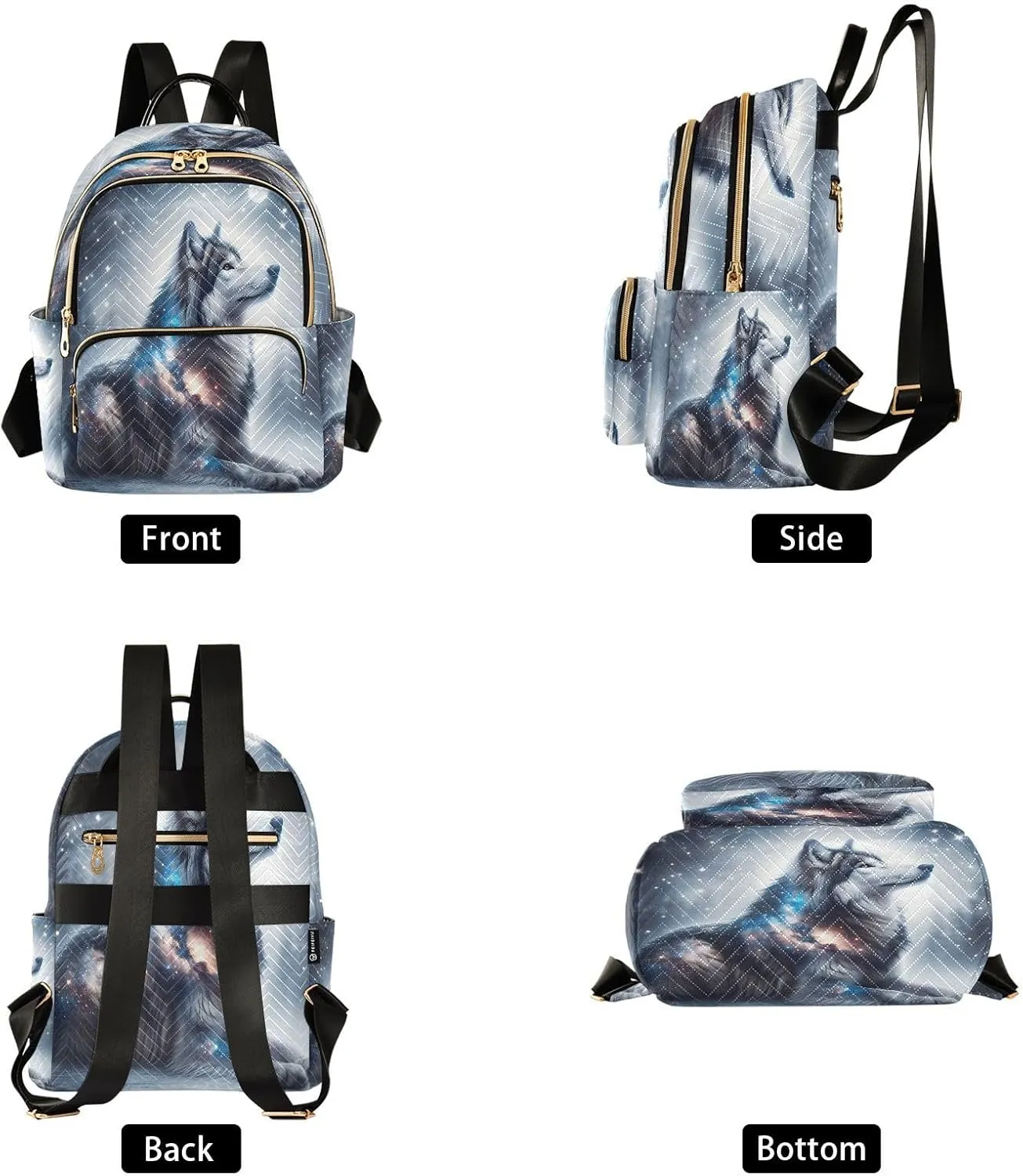 ALAZA Wolf Galaxy Nebula Landscape Women Backpack Purse Ladies Fashion Shoulder Bag Daypack Travel Bag 7.5L