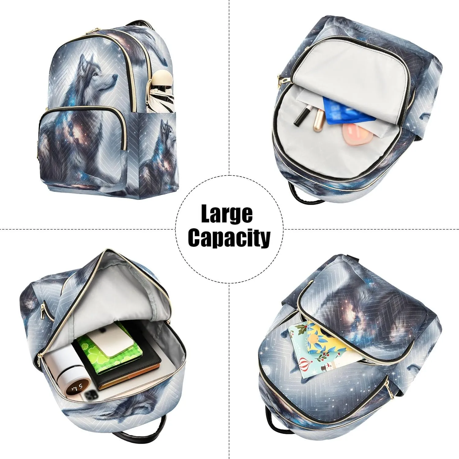 ALAZA Wolf Galaxy Nebula Landscape Women Backpack Purse Ladies Fashion Shoulder Bag Daypack Travel Bag 7.5L