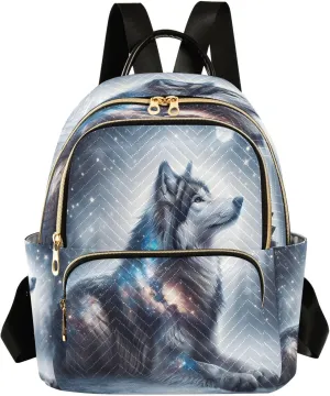 ALAZA Wolf Galaxy Nebula Landscape Women Backpack Purse Ladies Fashion Shoulder Bag Daypack Travel Bag 7.5L