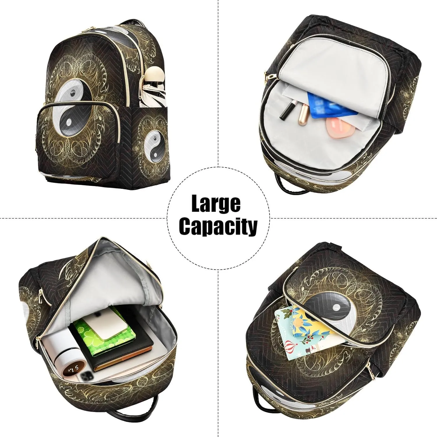 ALAZA Yin Yang Symbol Black Women Backpack Purse Ladies Fashion Shoulder Bag Daypack Travel Bag 10L