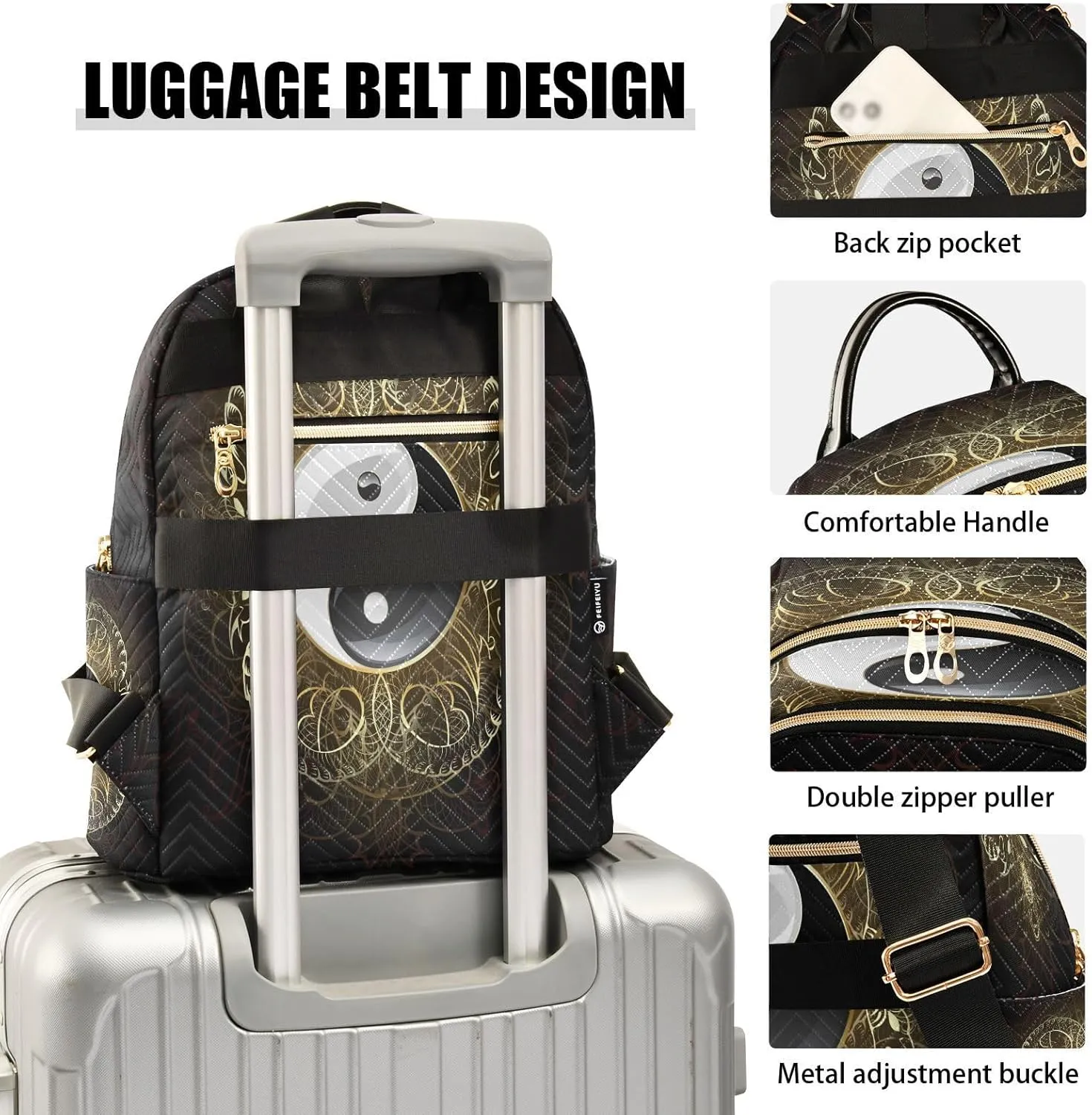 ALAZA Yin Yang Symbol Black Women Backpack Purse Ladies Fashion Shoulder Bag Daypack Travel Bag 10L