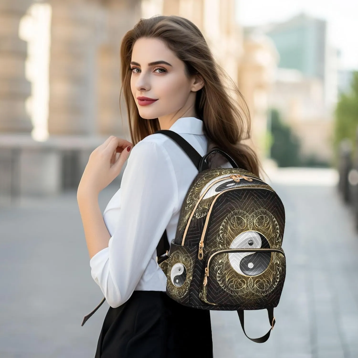 ALAZA Yin Yang Symbol Black Women Backpack Purse Ladies Fashion Shoulder Bag Daypack Travel Bag 10L