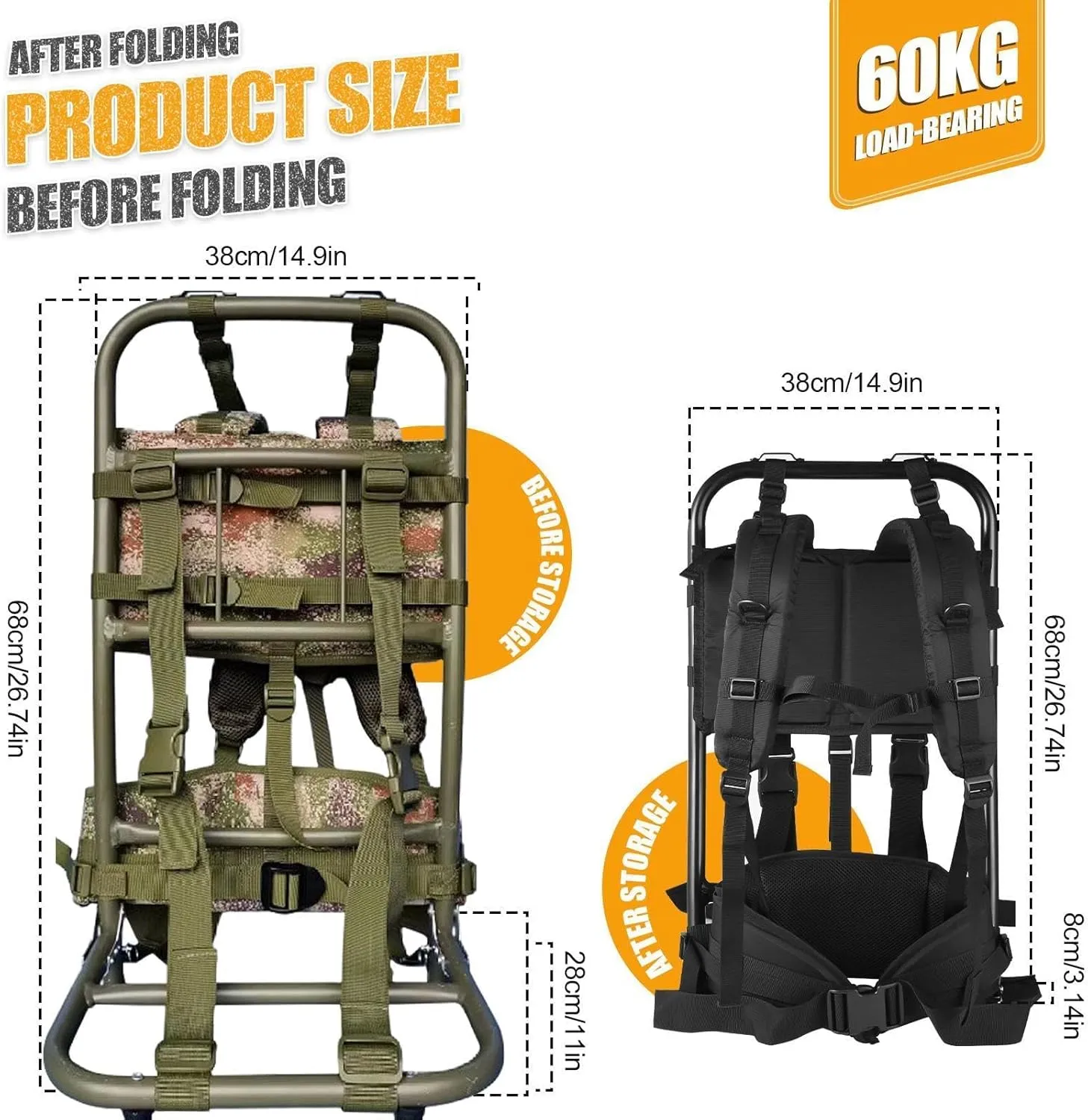 Alice Pack Frame, 132LBS External Frame Backpack Hiking Backpack Frame Hunting Pack Frame Hunting Backpack Frame, Backpack Accessories for Travel Mountaineering (Camouflage)