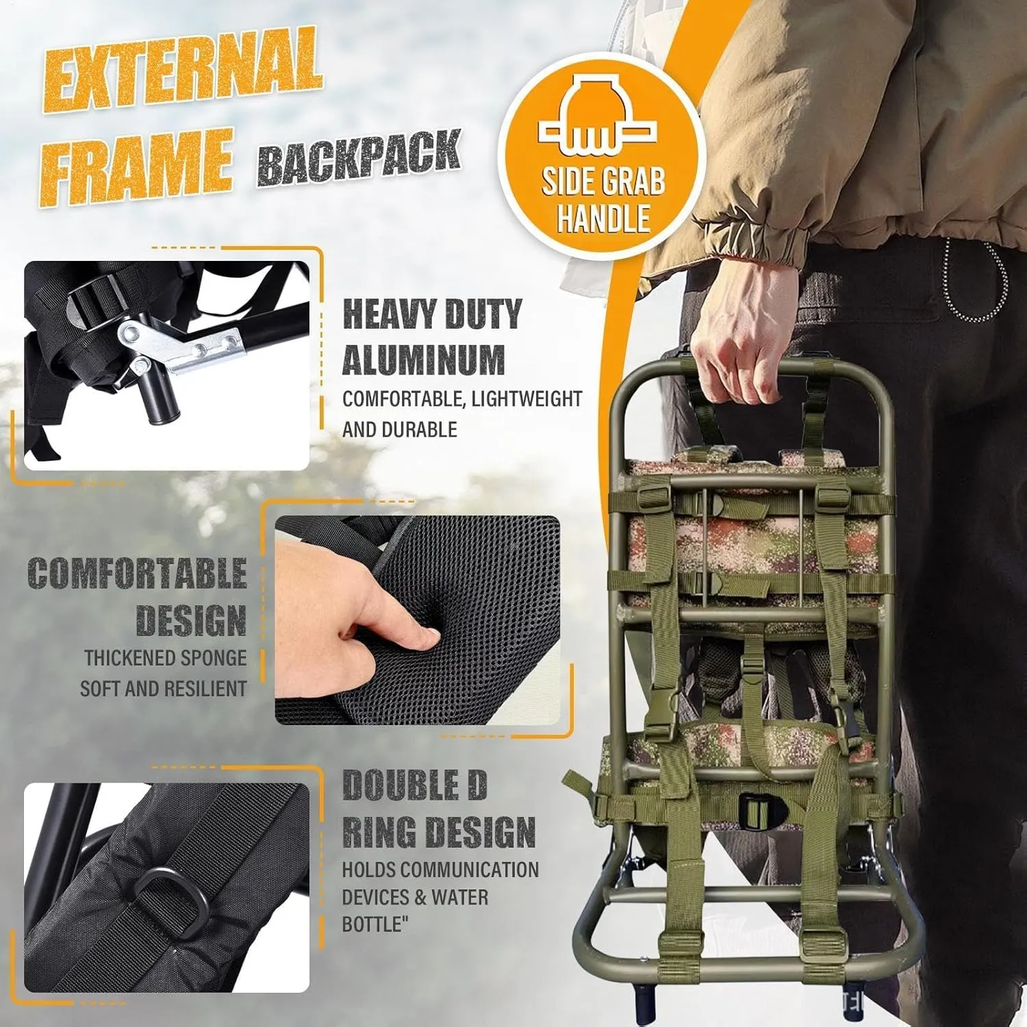 Alice Pack Frame, 132LBS External Frame Backpack Hiking Backpack Frame Hunting Pack Frame Hunting Backpack Frame, Backpack Accessories for Travel Mountaineering (Camouflage)