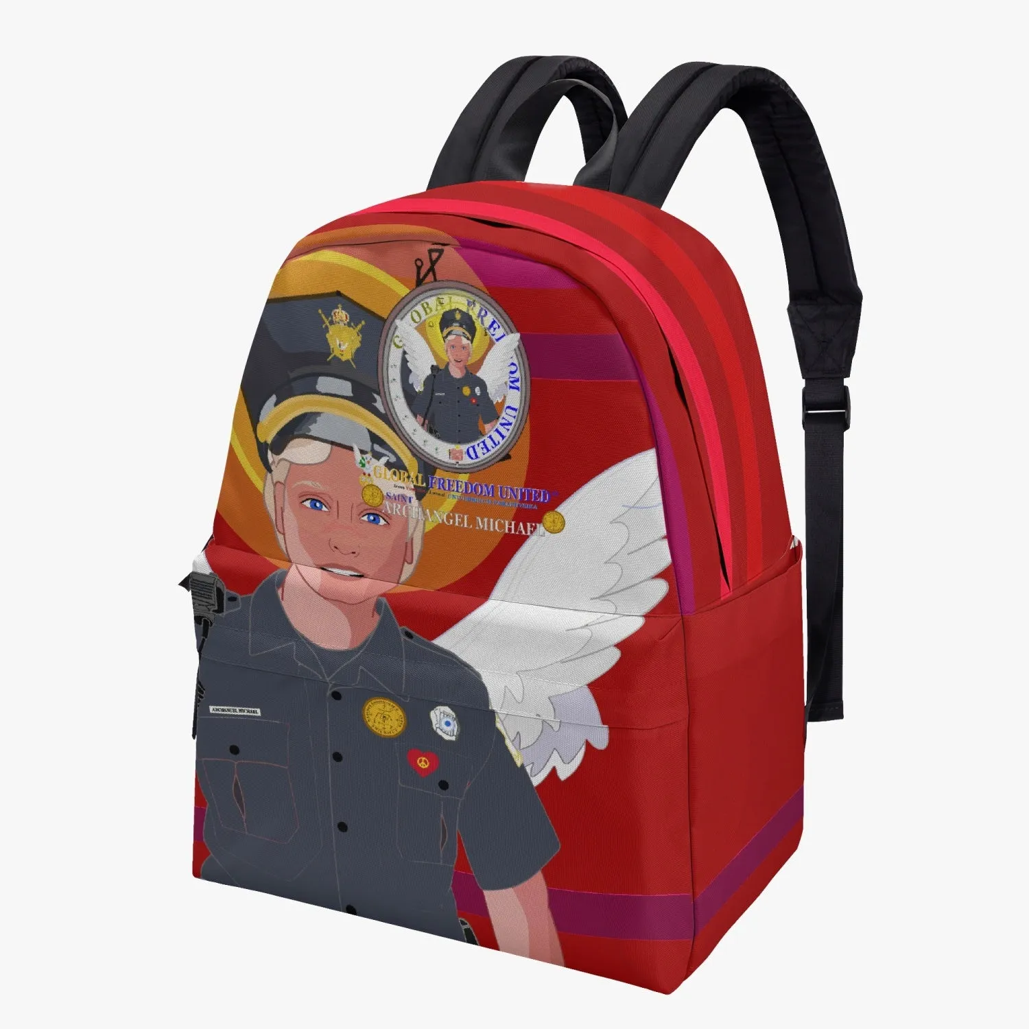 All-over-print Canvas Backpack GLOBAL FREEDOM UNITED© Archangel Michael Policemen Red