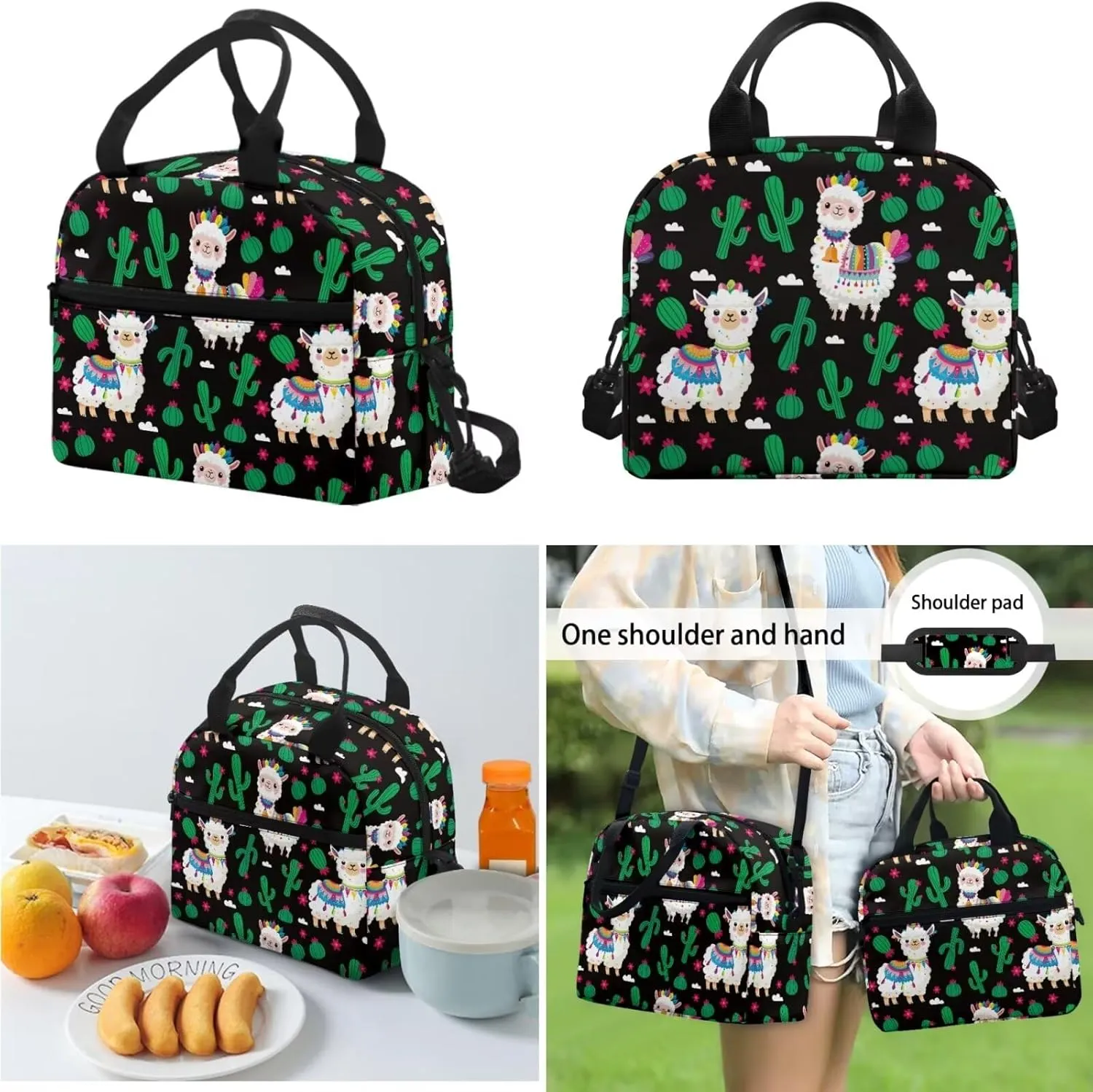 Alpaca Backpack for Girls Boys 12-14, 17 Inch Girls Backpack with Lunch Box Pencil Case, 3 PCS Elementary School Bookbag Set for School Travel Hiking, Black