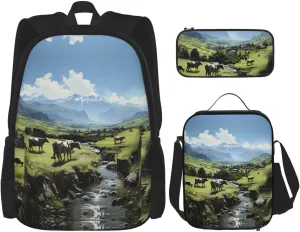 Alpine Farm Cows Campus life backpack set (3 pieces) - school bag   pencil case   lunch bag, meet all the daily needs of students!