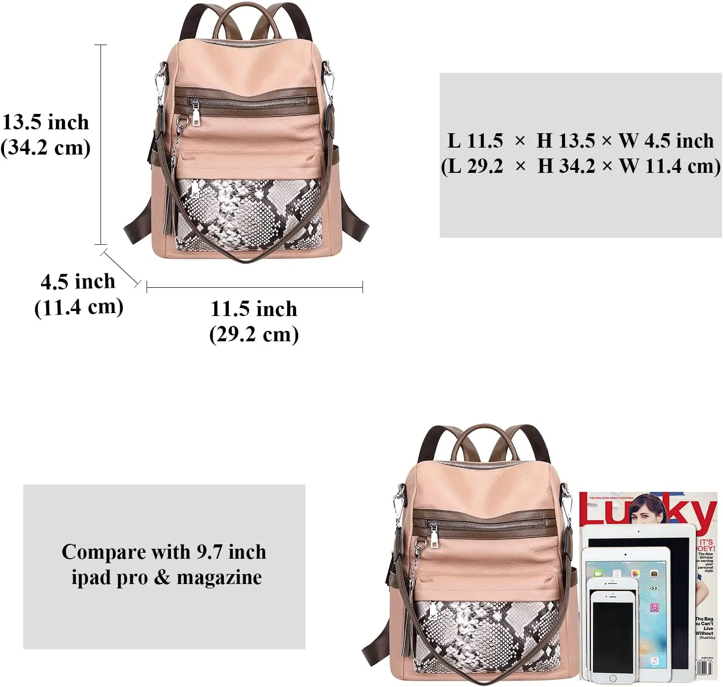 ALTOSY Genuine Leather Backpack Purse for Women Convertible Shoulder bag Soft Crossdody Bag Large Elegant Casual Daypacks