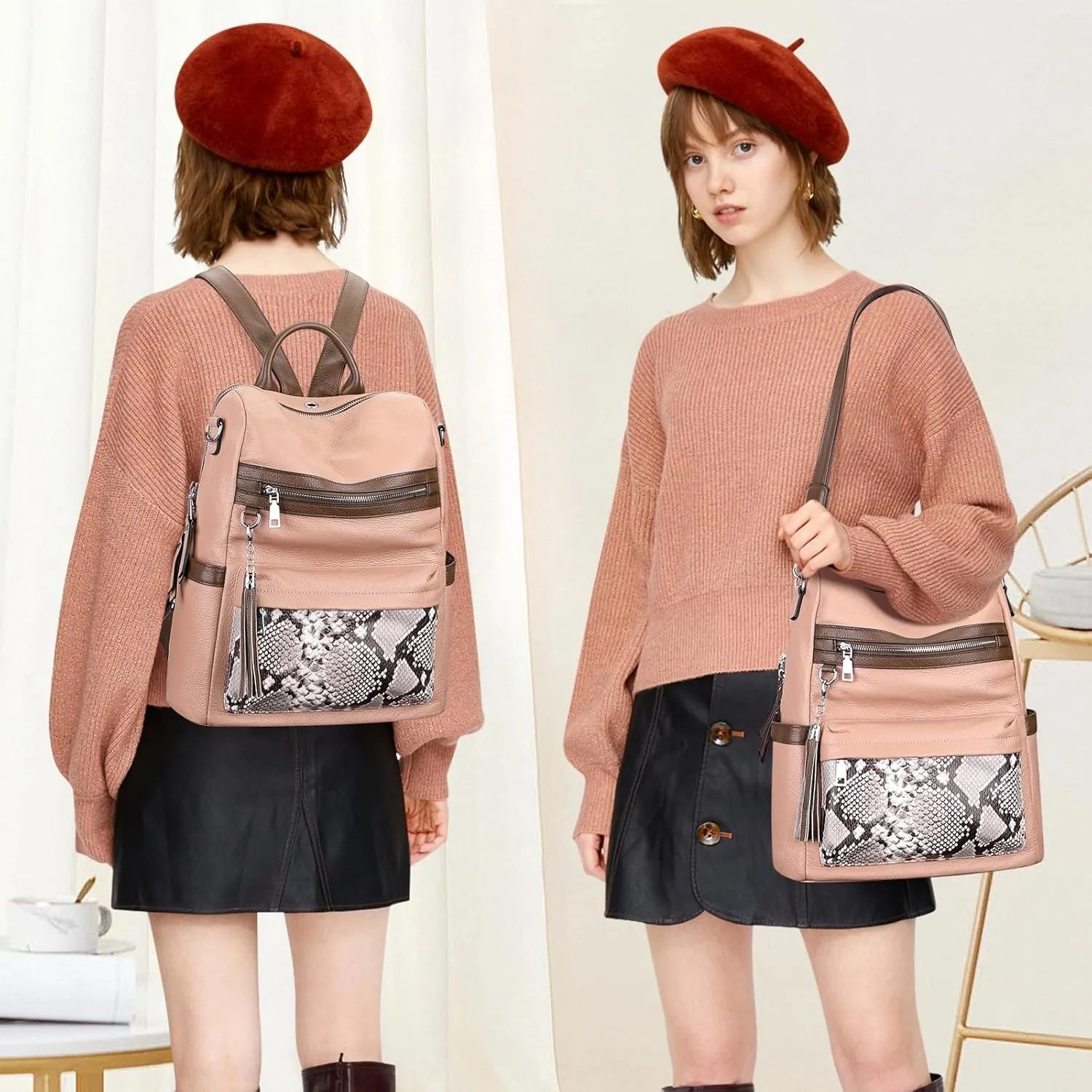 ALTOSY Genuine Leather Backpack Purse for Women Convertible Shoulder bag Soft Crossdody Bag Large Elegant Casual Daypacks