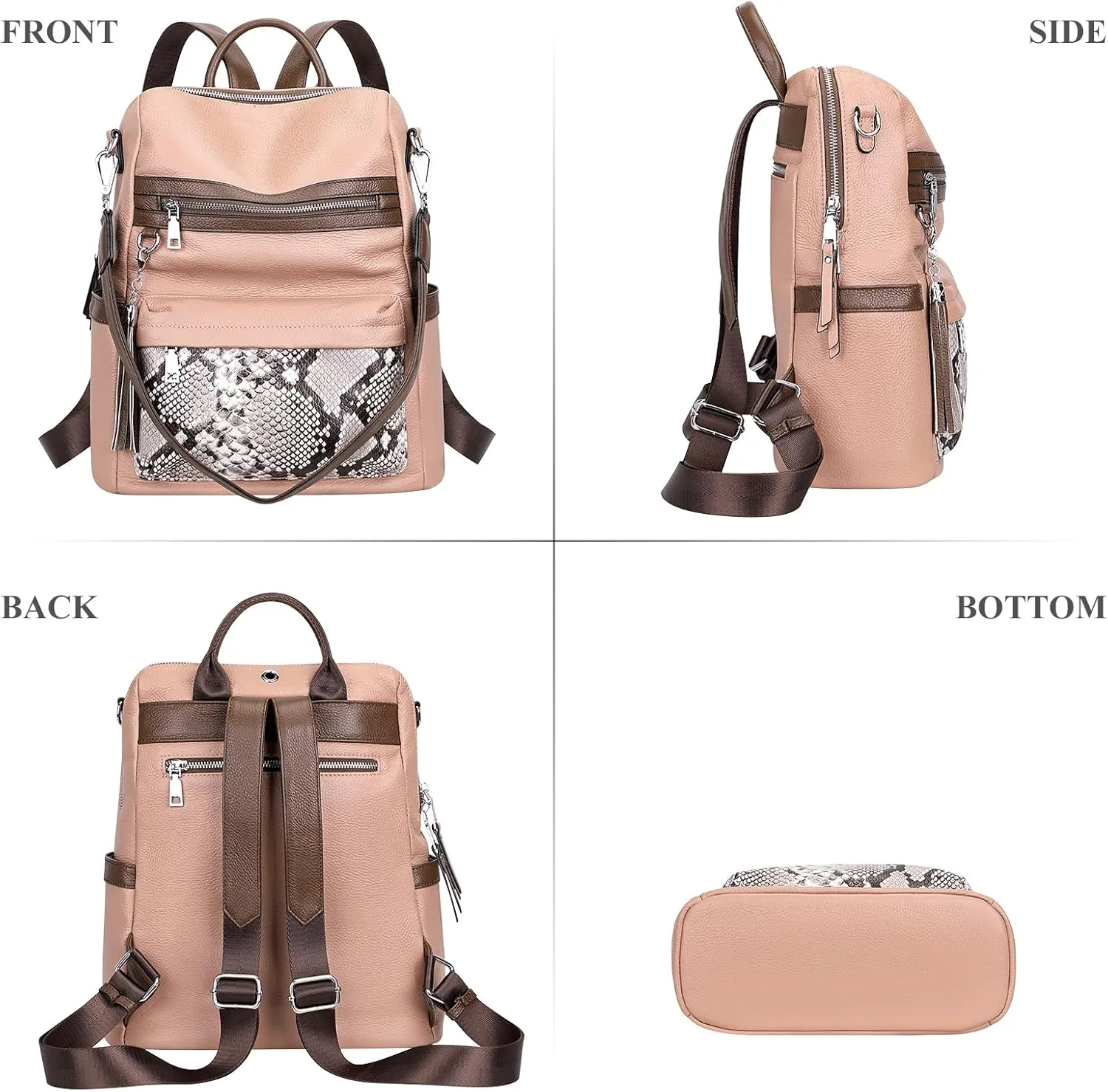 ALTOSY Genuine Leather Backpack Purse for Women Convertible Shoulder bag Soft Crossdody Bag Large Elegant Casual Daypacks