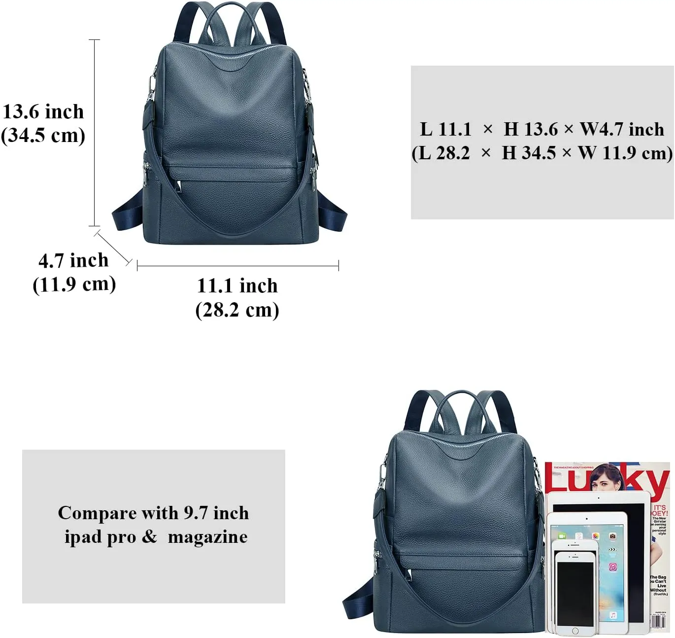 ALTOSY Leather Backpack for Women Elegant Genuine Backpack Purse Ladies Leather Shoulderbag