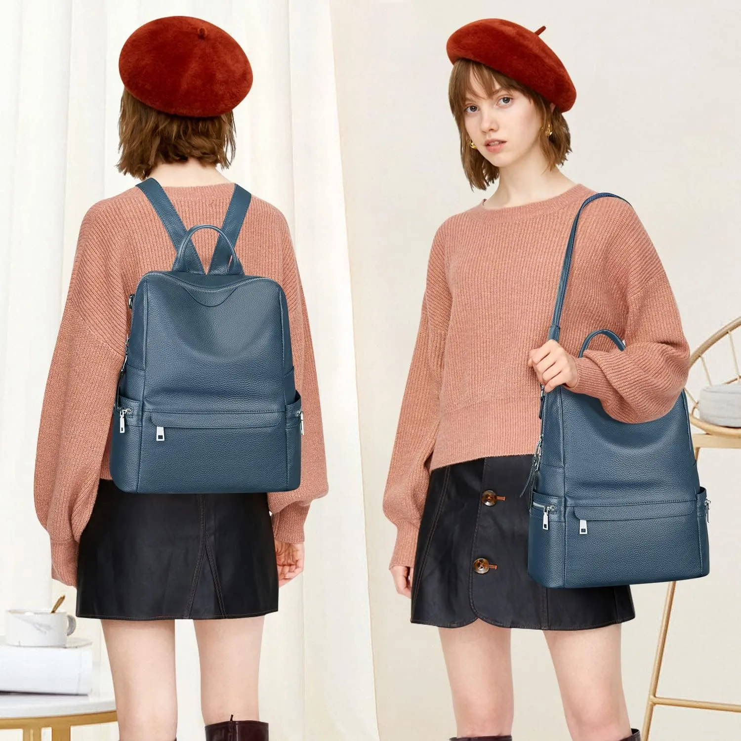 ALTOSY Leather Backpack for Women Elegant Genuine Backpack Purse Ladies Leather Shoulderbag