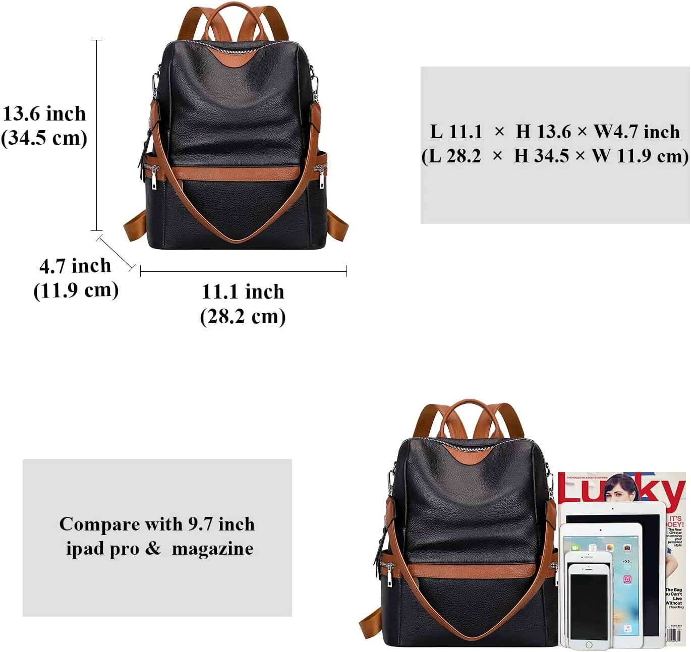 ALTOSY Leather Backpack for Women Elegant Genuine Backpack Purse Ladies Leather Shoulderbag