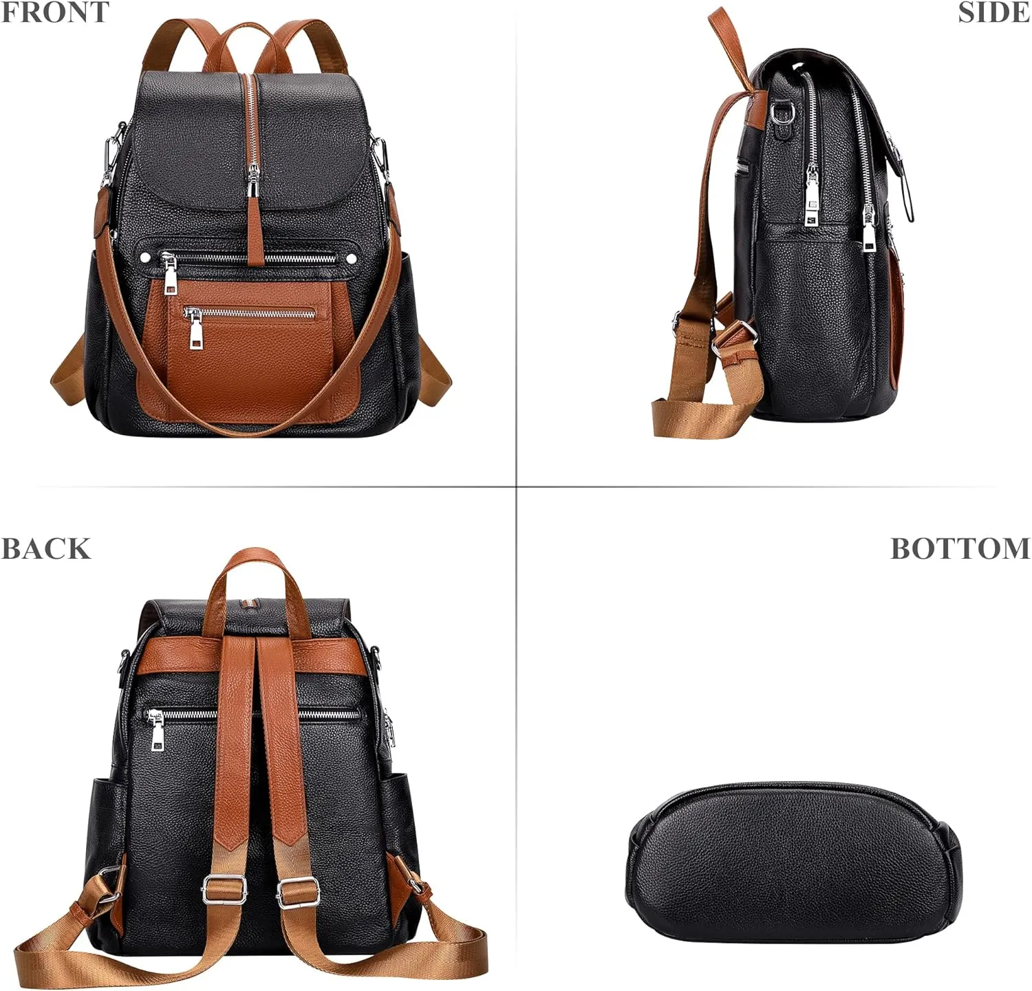 ALTOSY Leather Backpack Purse for Women Fashion Casual Handbag with Multi Pockets and Flap