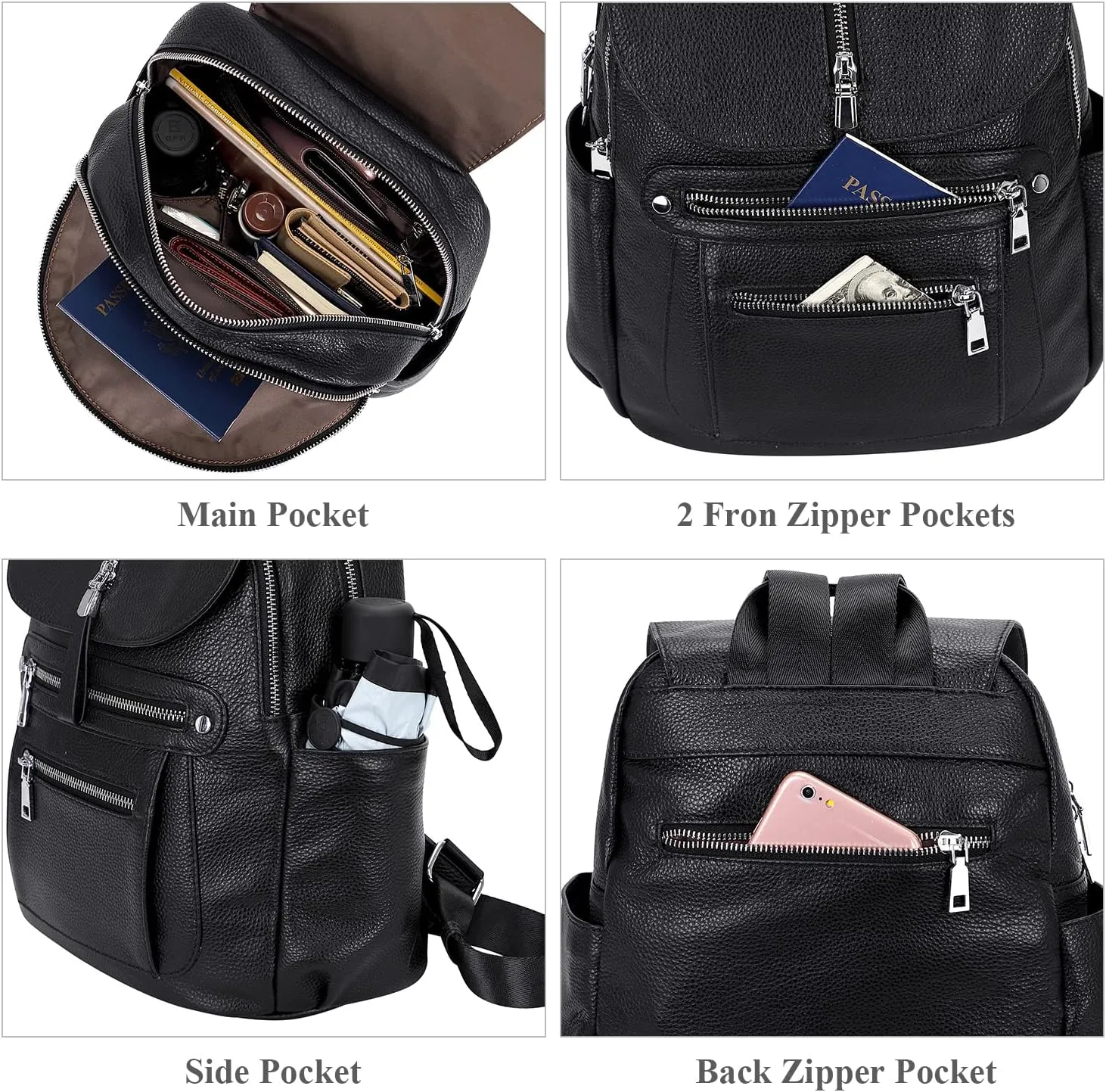 ALTOSY Leather Backpack Purse for Women Fashion Casual Handbag with Multi Pockets and Flap