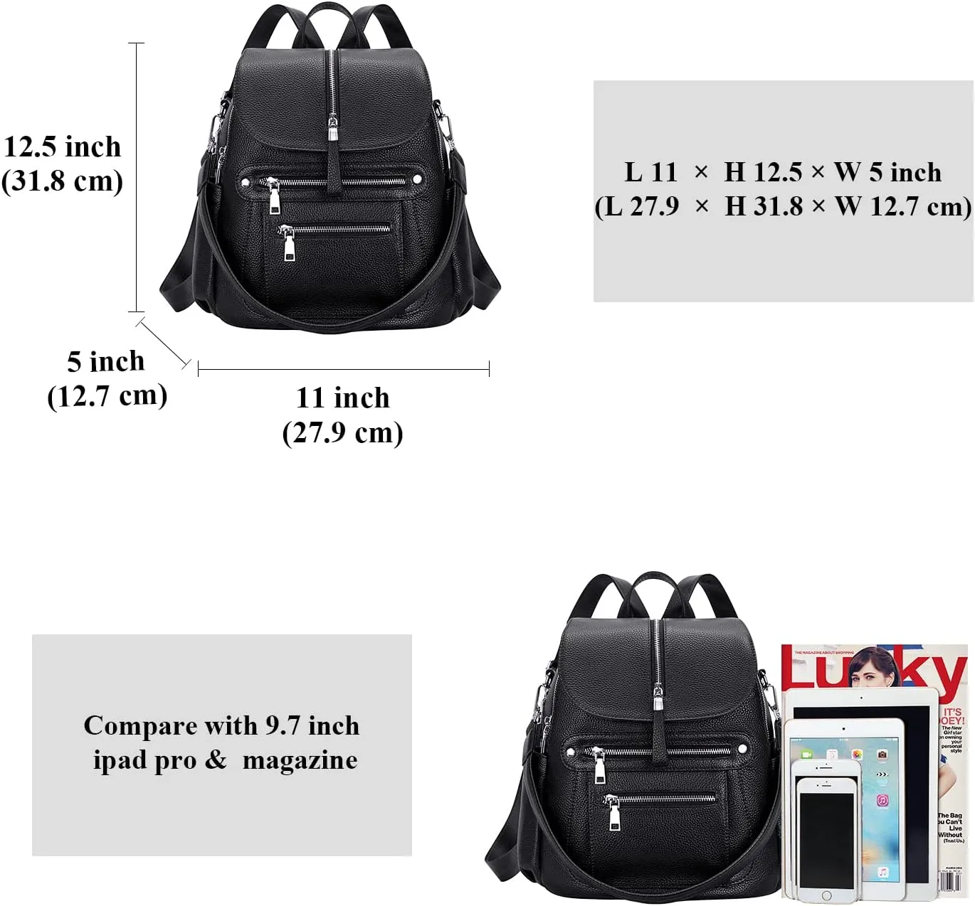 ALTOSY Leather Backpack Purse for Women Fashion Casual Handbag with Multi Pockets and Flap