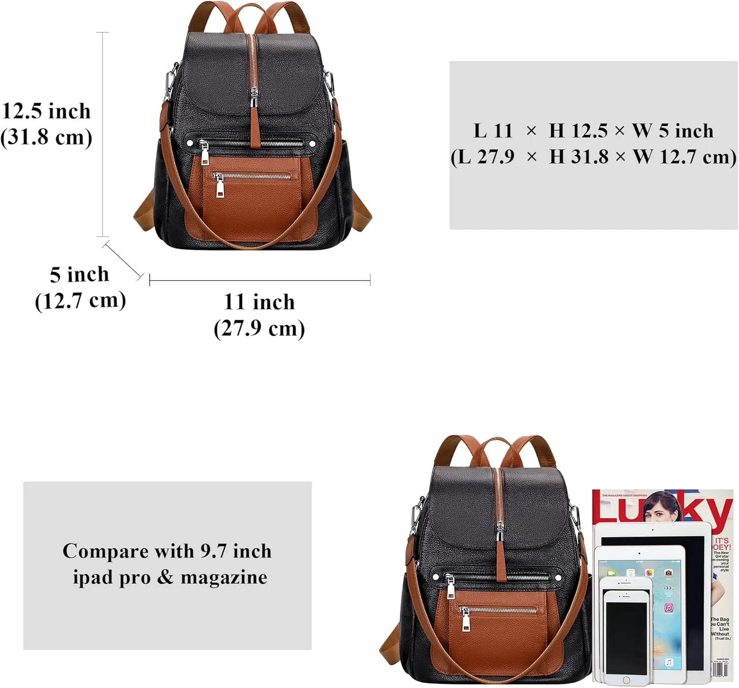 ALTOSY Leather Backpack Purse for Women Fashion Casual Handbag with Multi Pockets and Flap