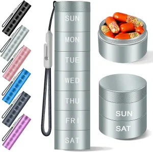 Aluminium Travel Pill Organizer,Weekly Metal Pill Case,Pill Holder, Moisture Proof Waterproof Daily Pill Box 7 Day, Large Pill Container to Hold Vitamins,Medication,Supplements 【Light Blue】