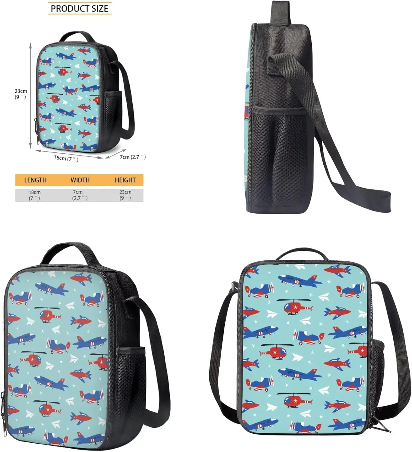 America Flag Backpack for Boys Planes Bookbag Set with Lunch Box 4 in 1 Kids School Bag for Boys Ages 3-5 for Preschool Kindergarten Students Travel Book Bag