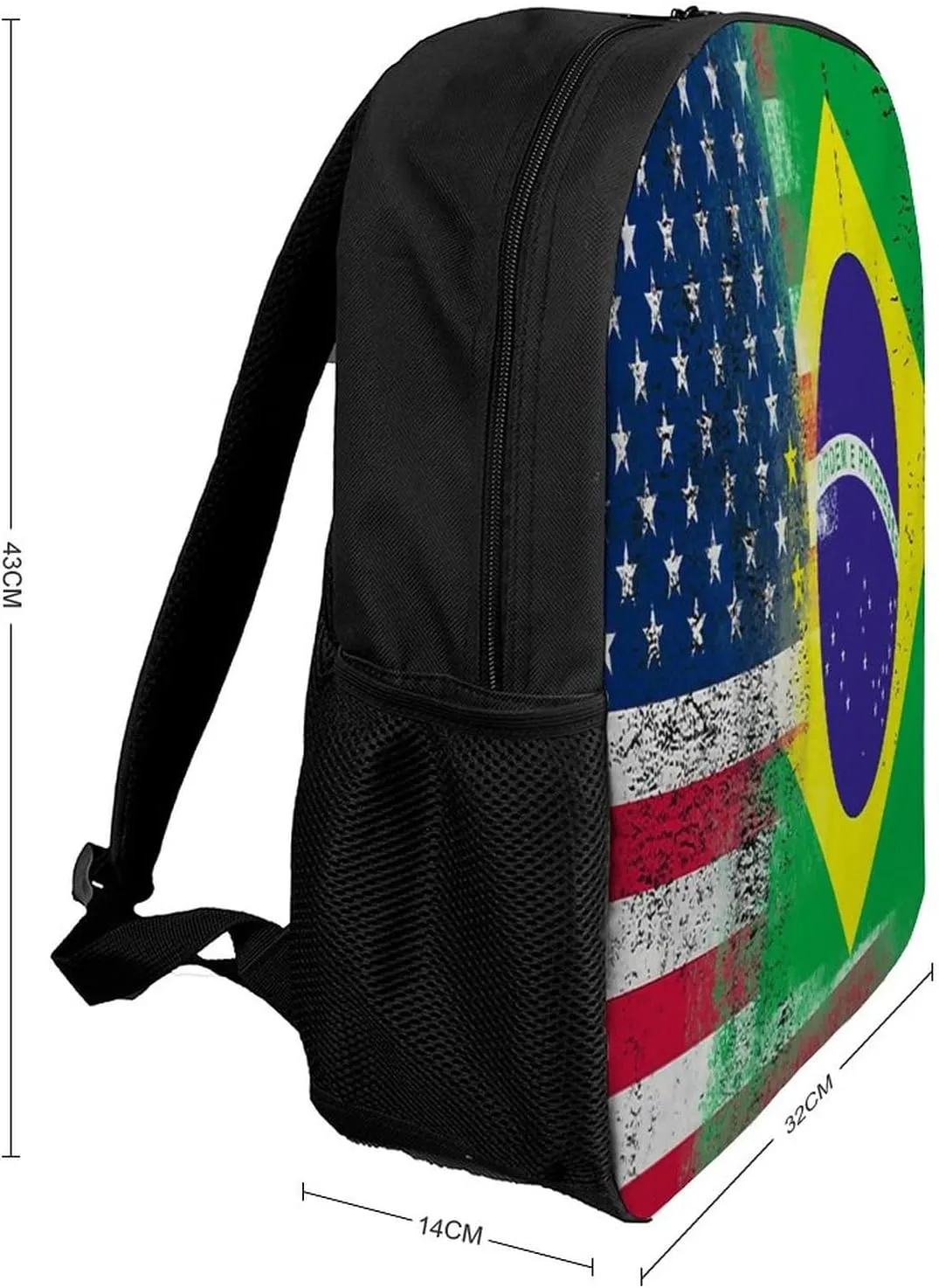 American And Brazilian Flag Backpack with Adjustable Straps, Suitable for Travel Picnics Activities