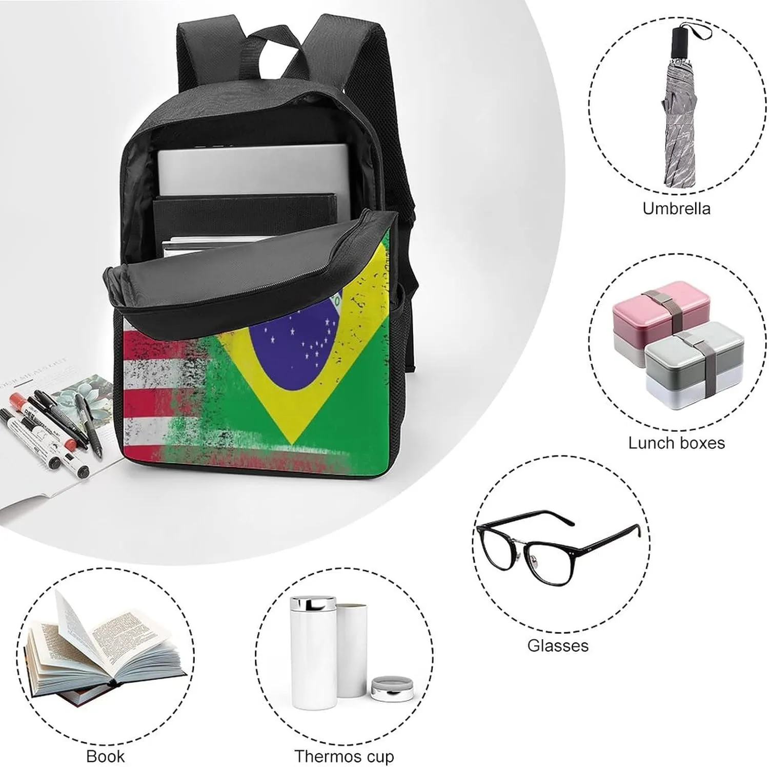 American And Brazilian Flag Backpack with Adjustable Straps, Suitable for Travel Picnics Activities