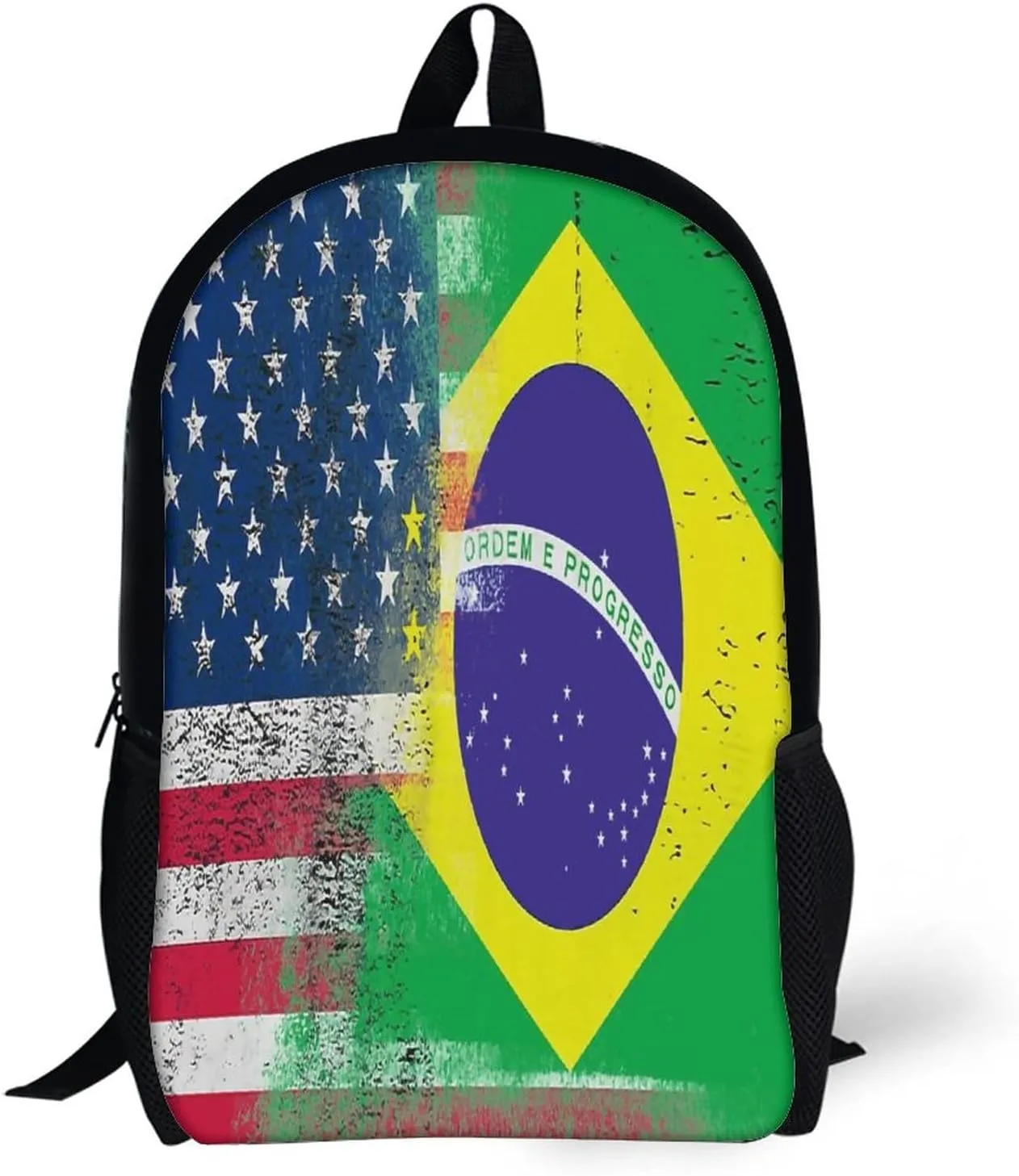 American And Brazilian Flag Backpack with Adjustable Straps, Suitable for Travel Picnics Activities