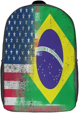 American And Brazilian Flag Backpack with Adjustable Straps, Suitable for Travel Picnics Activities