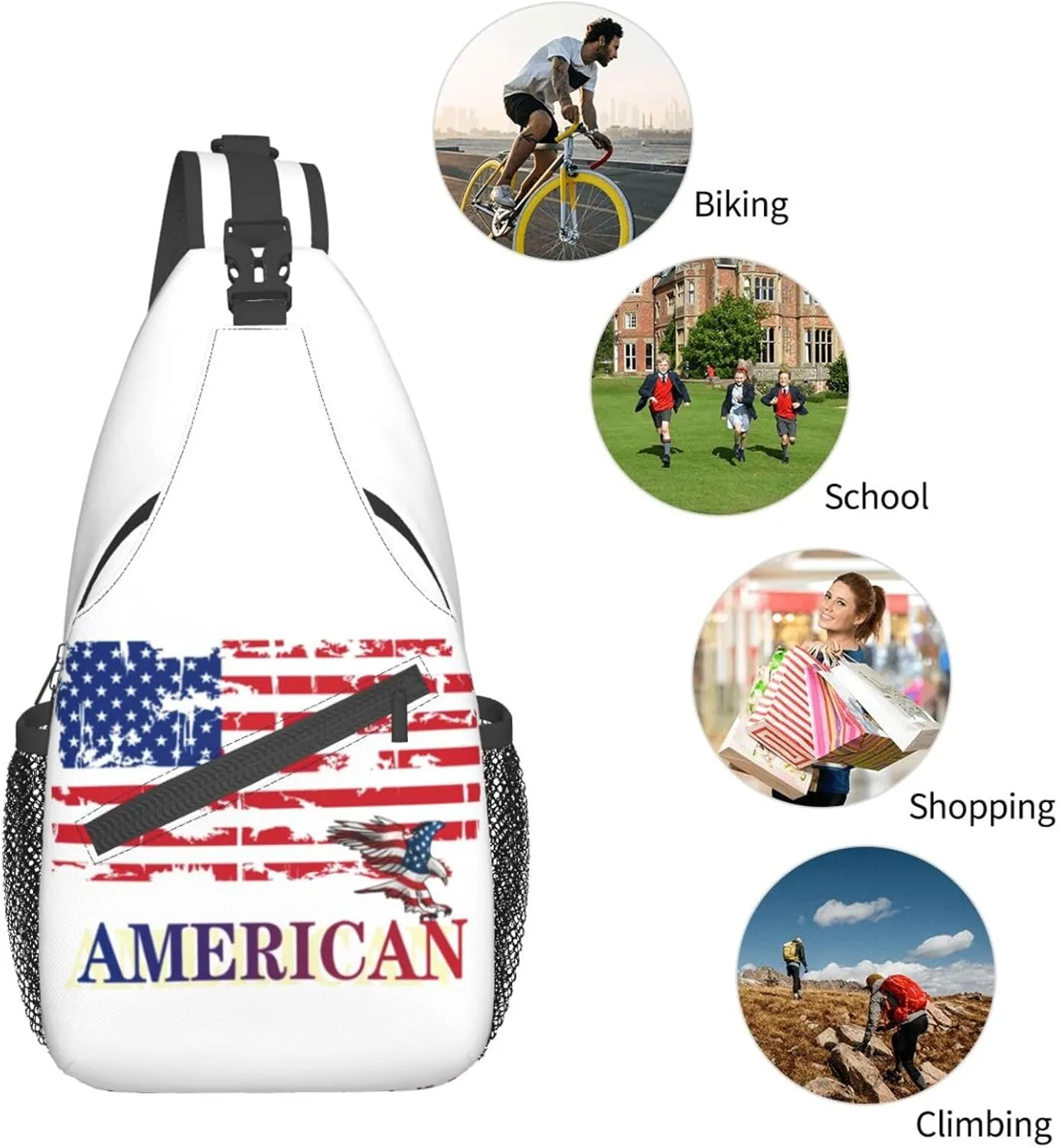 American Flag Shoulder Bag American Sling Backpack Daypack Casual Backpack Hiking Bag America Backpack Bag