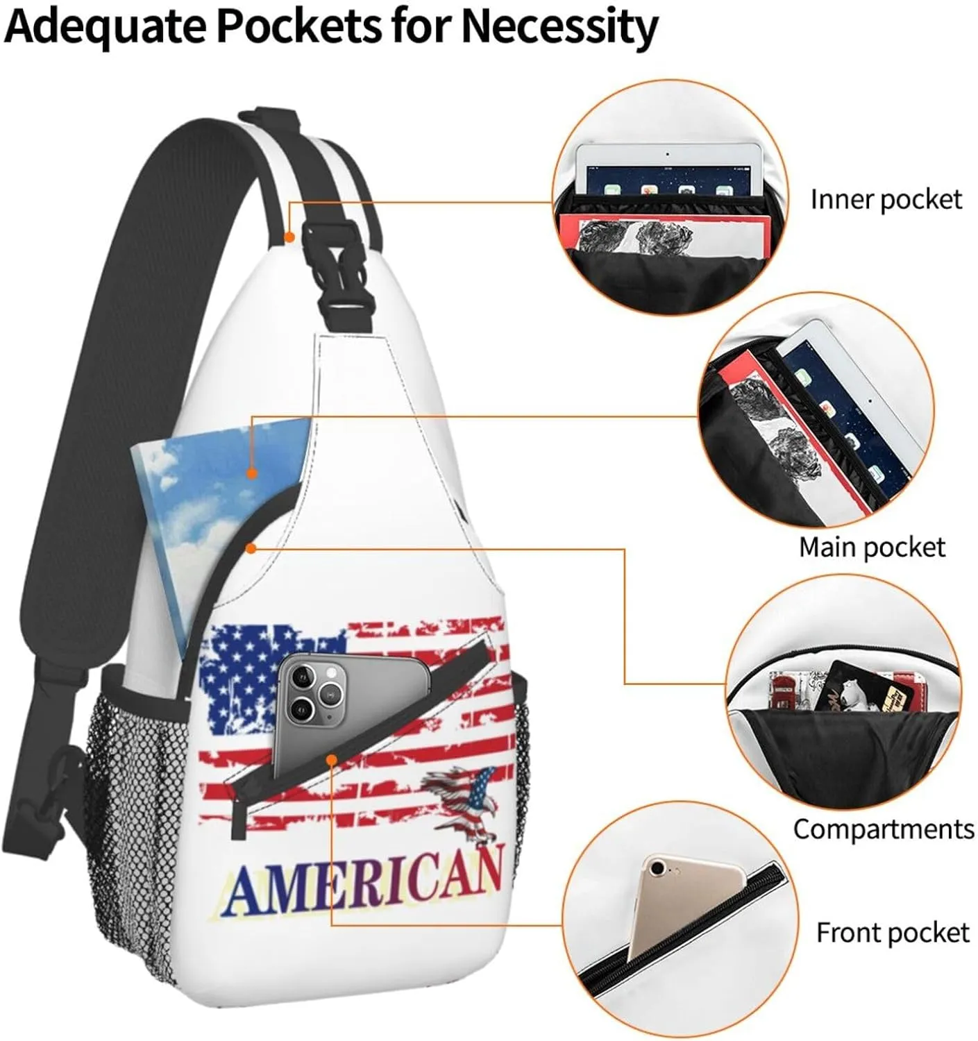 American Flag Shoulder Bag American Sling Backpack Daypack Casual Backpack Hiking Bag America Backpack Bag