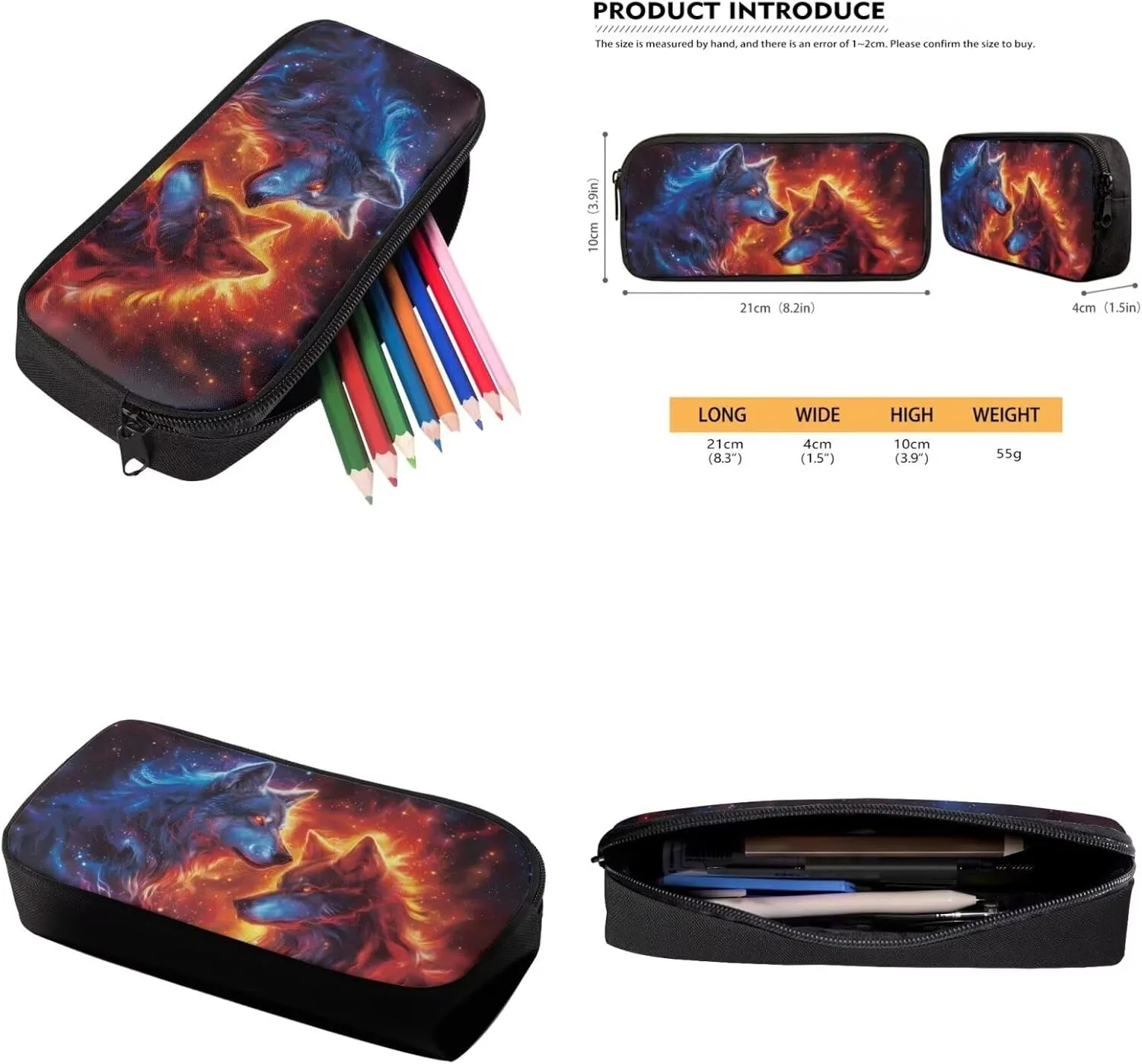 American Flag Wolf Kids Backpack and Lunch Box Set Boys, Teen School Bag for Ages 14-16 Trendy Modern Design Large Capacity Laptops Backpack 3 Pieces
