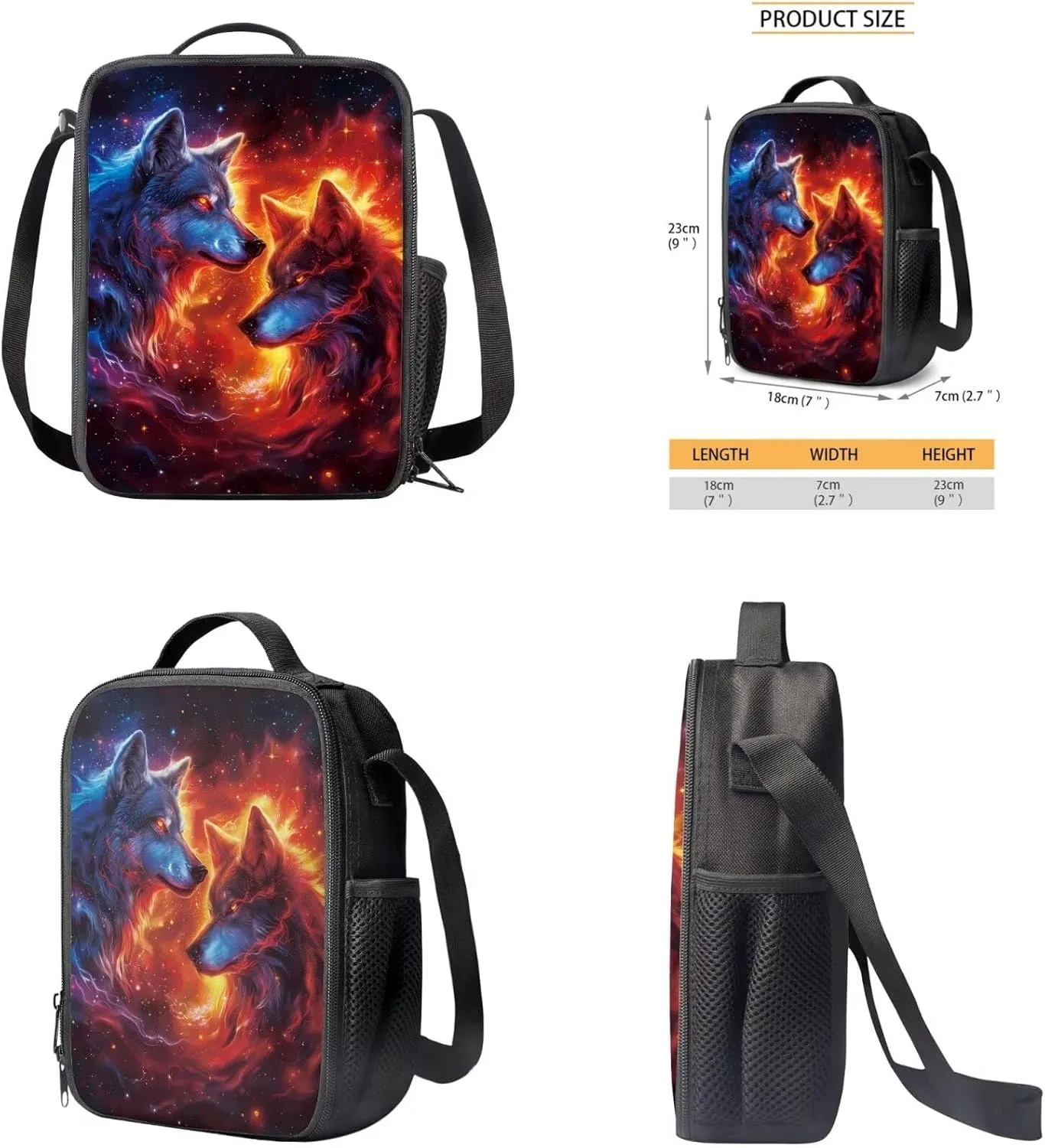American Flag Wolf Kids Backpack and Lunch Box Set Boys, Teen School Bag for Ages 14-16 Trendy Modern Design Large Capacity Laptops Backpack 3 Pieces
