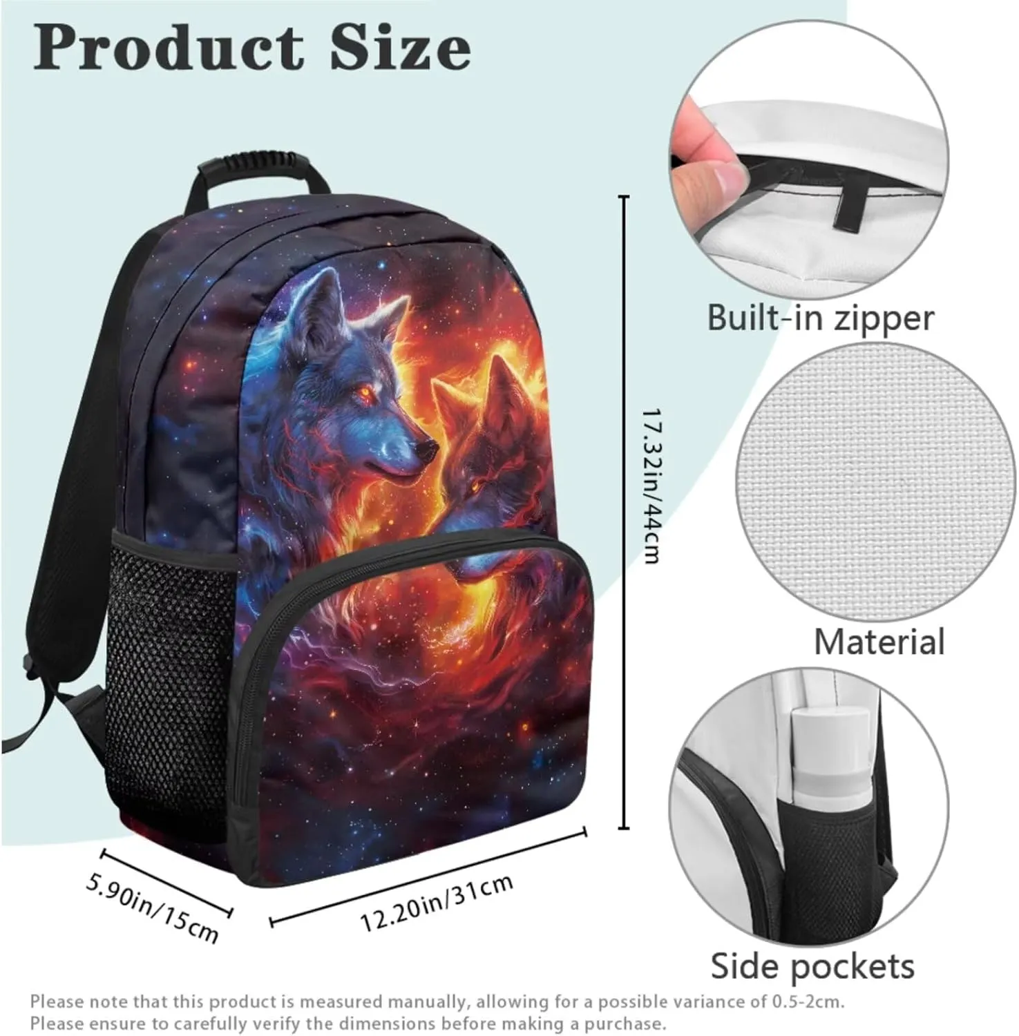 American Flag Wolf Kids Backpack and Lunch Box Set Boys, Teen School Bag for Ages 14-16 Trendy Modern Design Large Capacity Laptops Backpack 3 Pieces