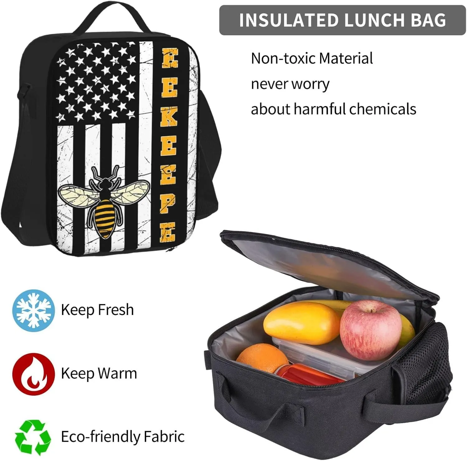 American Pride Bee Whisperer Farmer Gifts Beekeeper Multifunctional Pocket Backpack Crossbody Lunch Bag Pencil Case 3Pcs Set Large Capacity Backpack