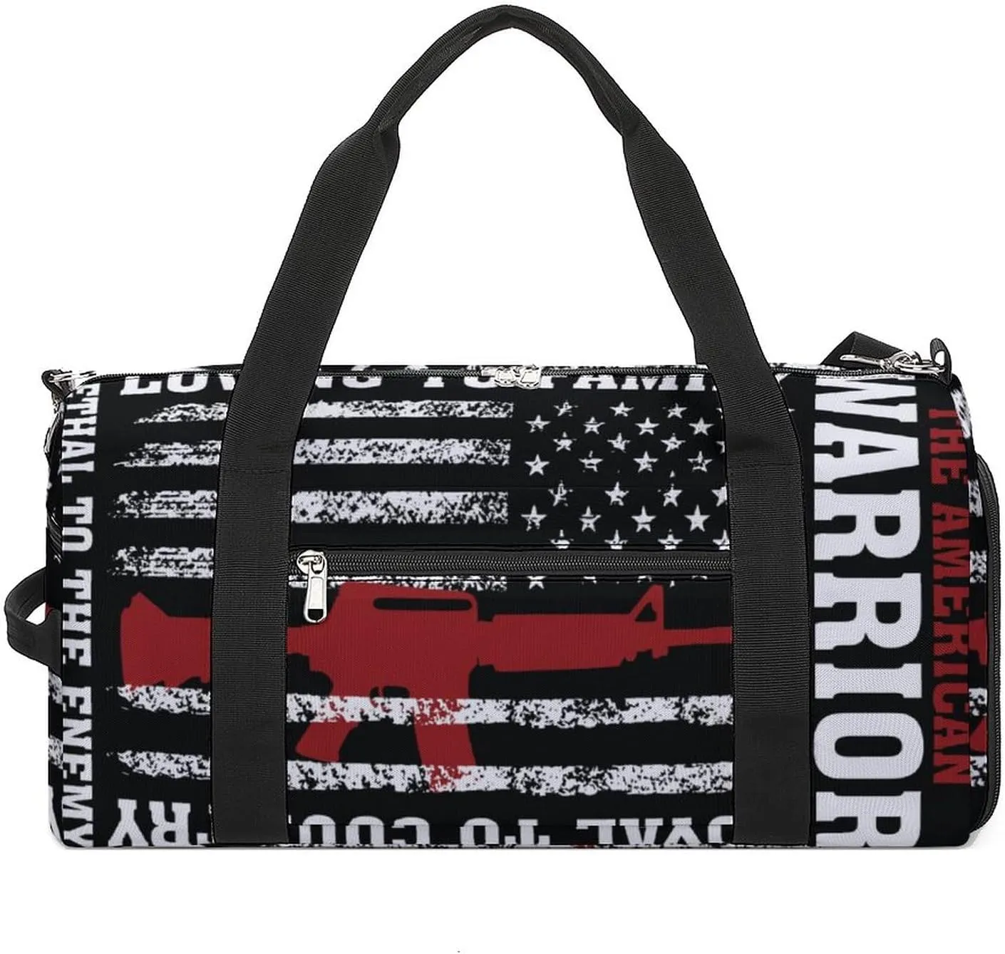 American Soldier American Flag Water Resistant Gym Bag with Shoe Compartment, Travel Duffel Tote Bag Weekender Overnight Bag for Women Men