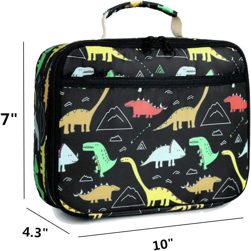 AMTOP Kids Backpack Boys and Girls Preschool Backpack with Lunch Bag Children Kindergarten Bookbag Set (Y025-2 Dino-Black)